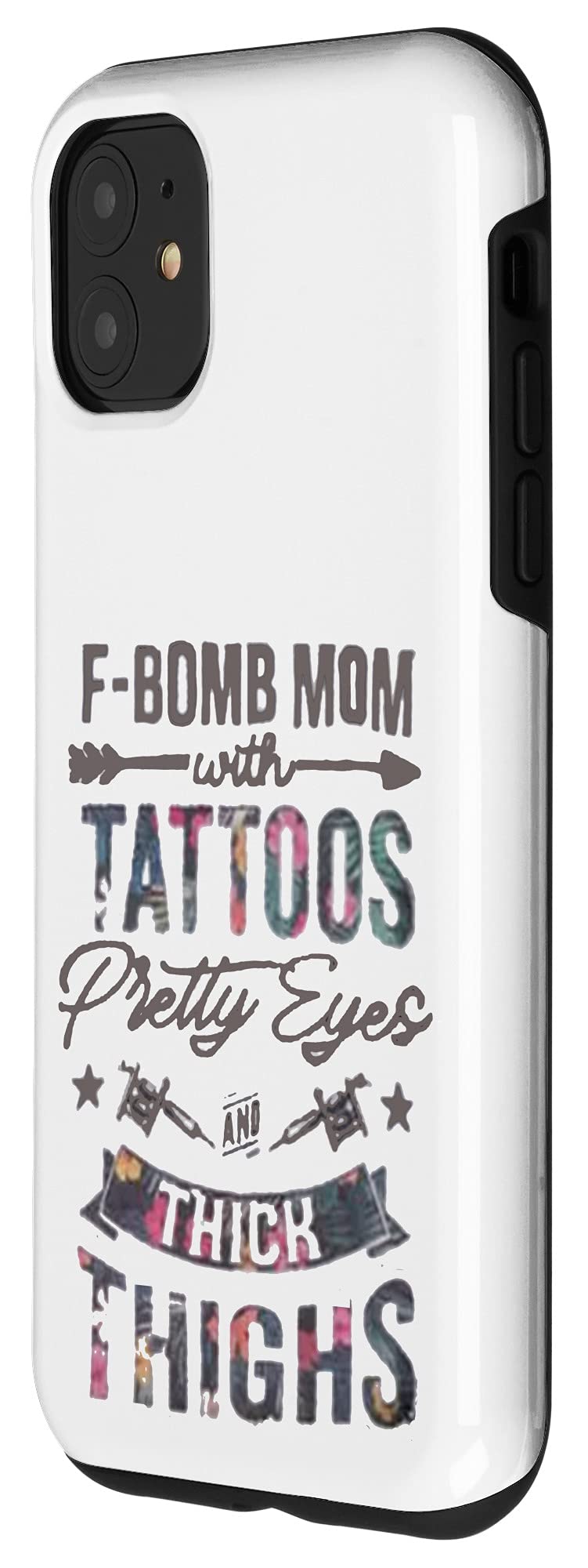 Vintage iPhone 11 Case - F-Bomb Mom Design with Tattoos, Pretty Eyes & Thick Thighs - Protective Phone Cover for Women - Perfect Gift for Moms, Tattoo Lovers & iPhone Users