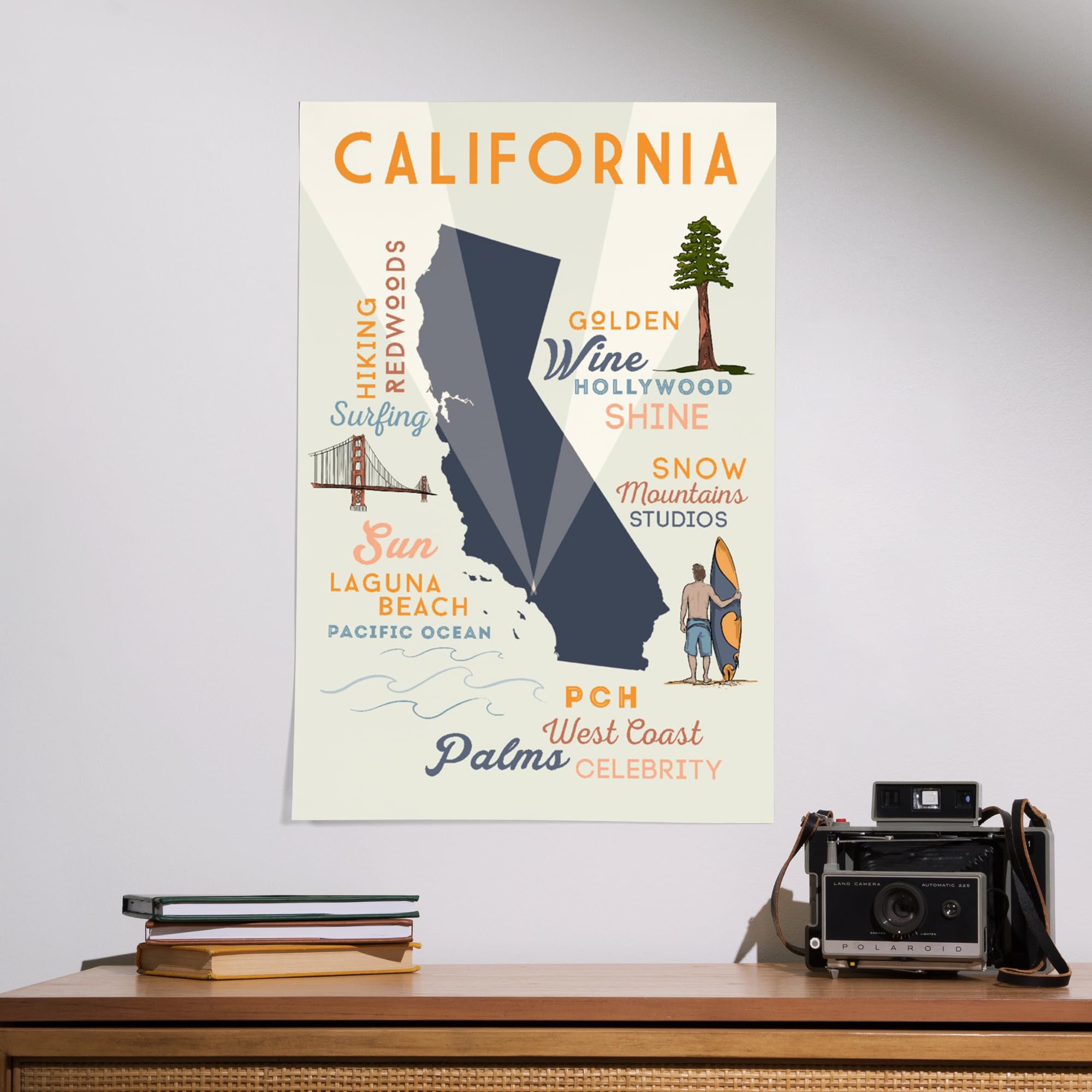 Lantern Press 16x24 Inch Giclee Art Print - Laguna Beach California Coastal Wall Decor with Typography & Icons | Perfect for Beach House, Living Room or Office Wall Art