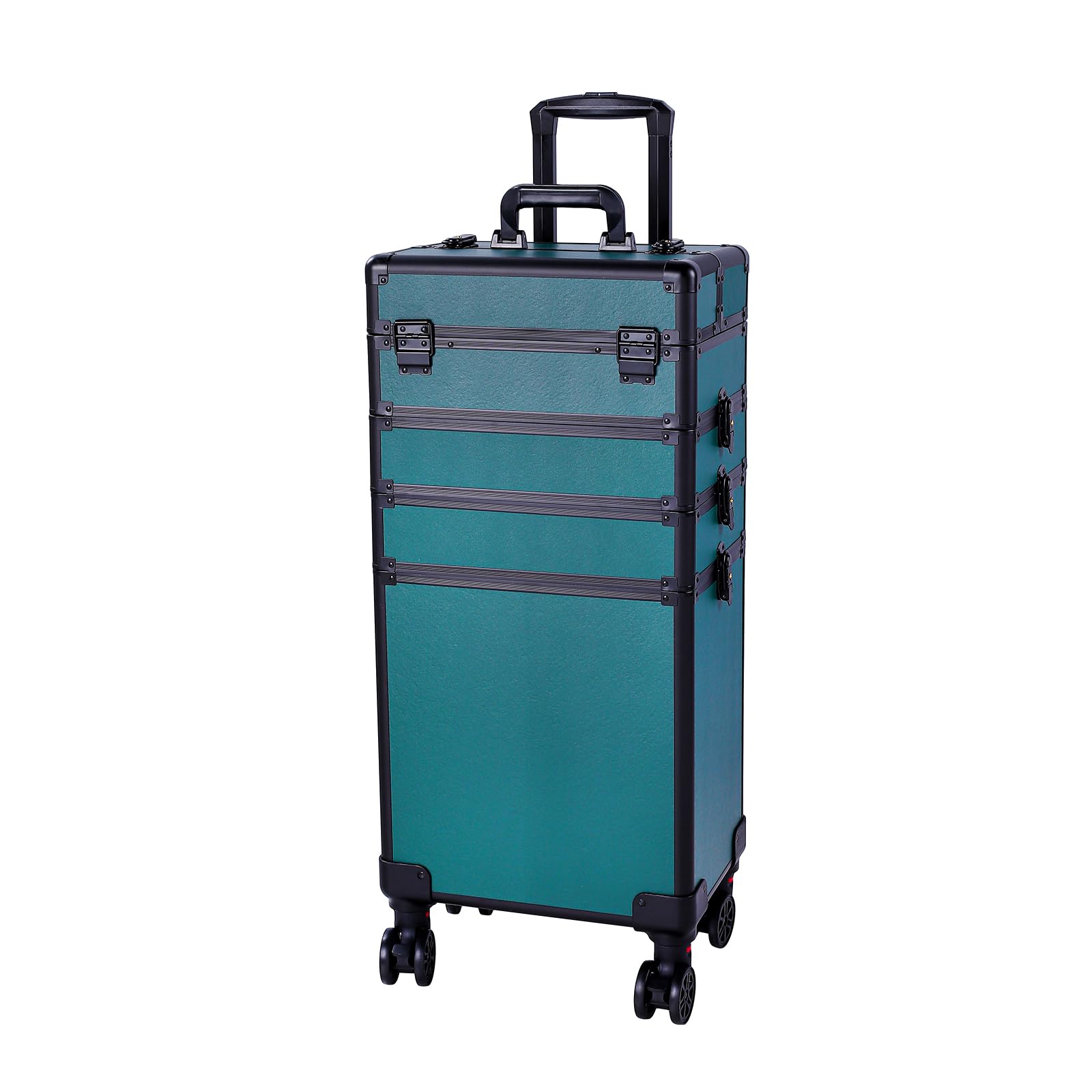 Karl Home 4-in-1 Makeup Train Case Rolling Cosmetic Trolley - Large Capacity Professional Beauty Organizer with 360° Swivel Wheels & Lock - Perfect for Traveling Hairstylists, Makeup Artists & Nail Tech Students (Dark Green) | Ideal for Salon Professionals, Beauty School & On-the-Go Makeup Storage