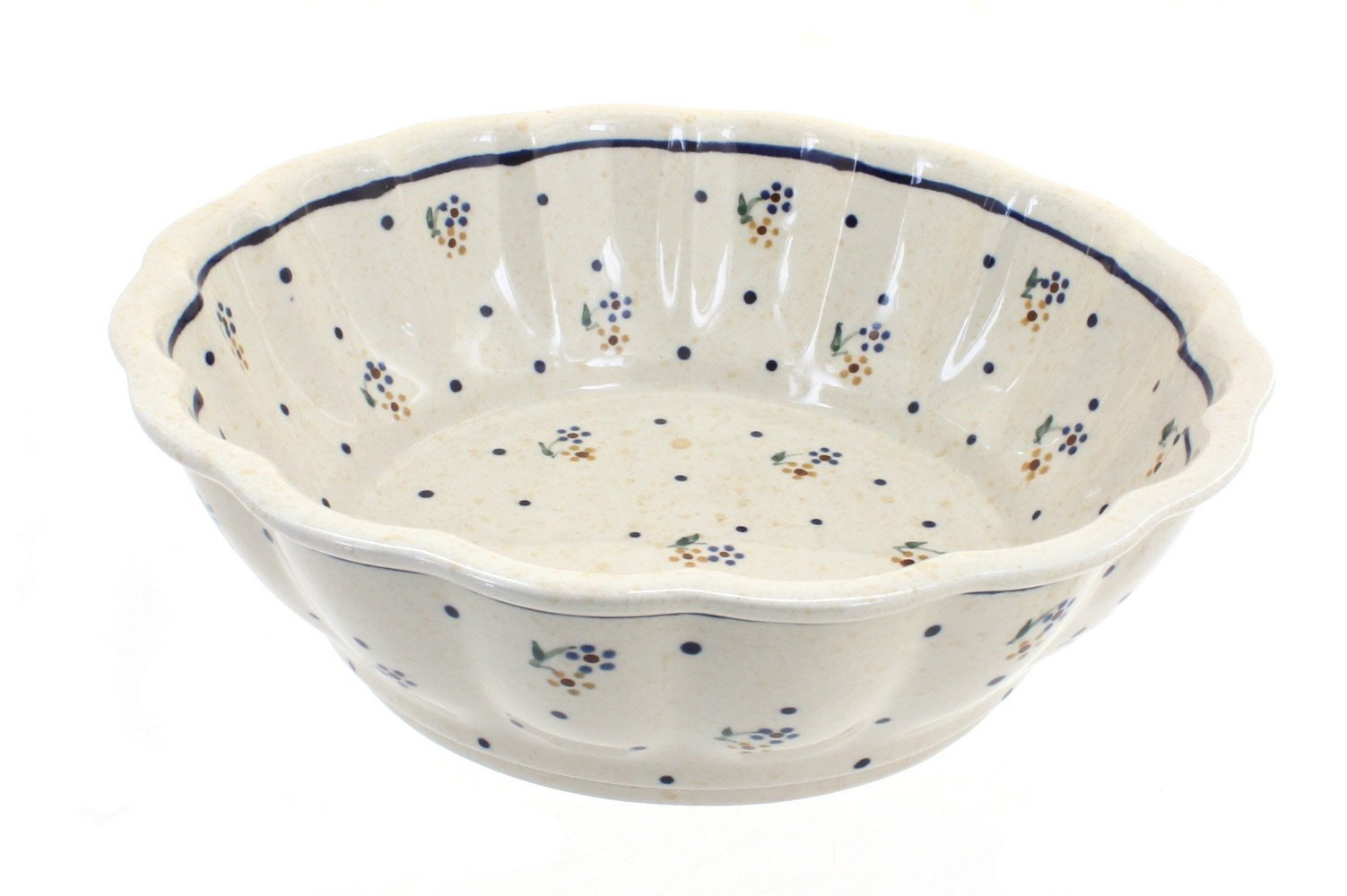 Handmade Blue Rose Polish Pottery Country Meadow Large Scalloped Bowl - Perfect for Farmhouse Decor, Rustic Dining & Kitchen Serving