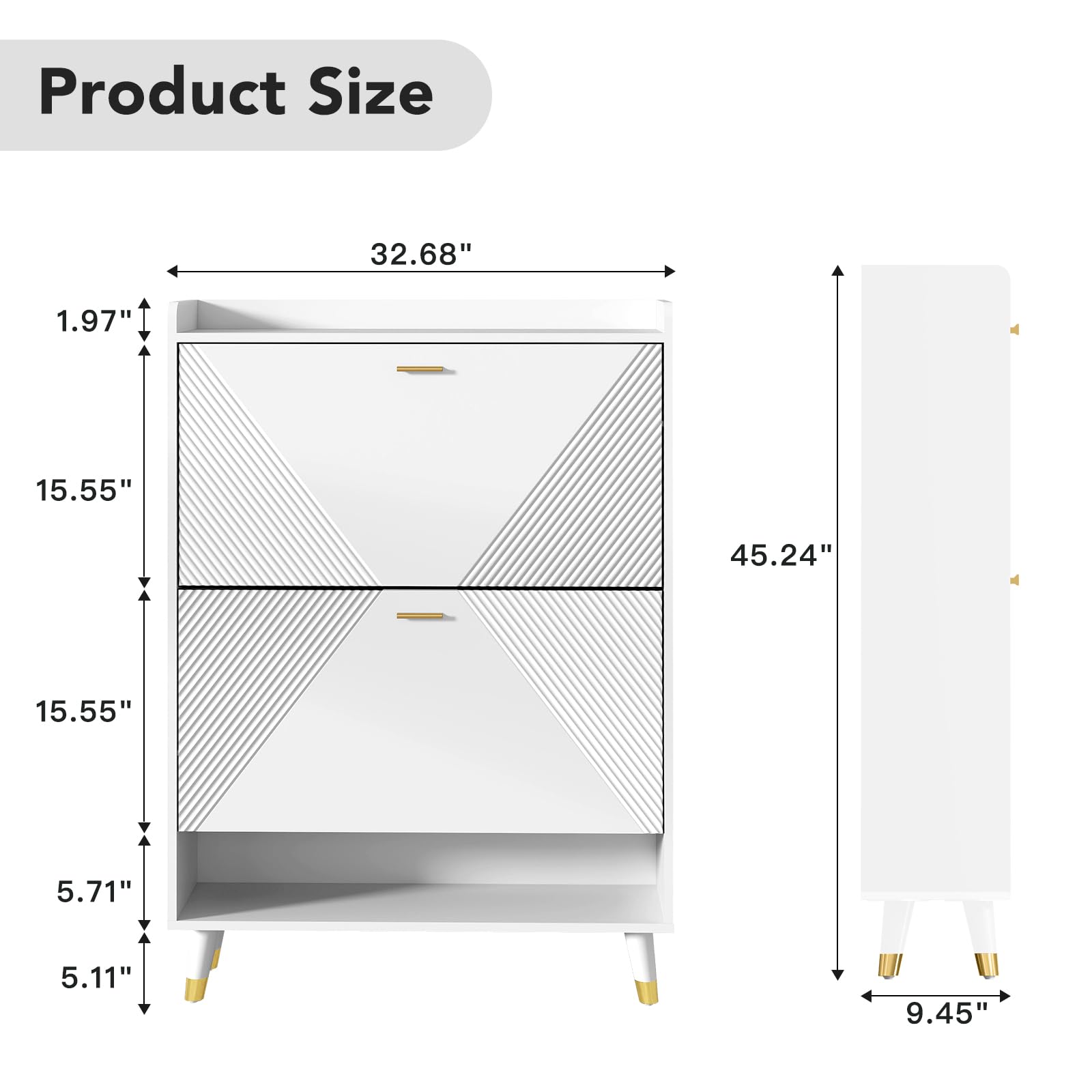 White Slim Wooden Shoe Storage Cabinet with 2 Flip Drawers - Freestanding Shoe Organizer with Cubby & Shelf for 24 Pairs - Perfect for Entryway, Hallway, Closet or Bedroom Organization