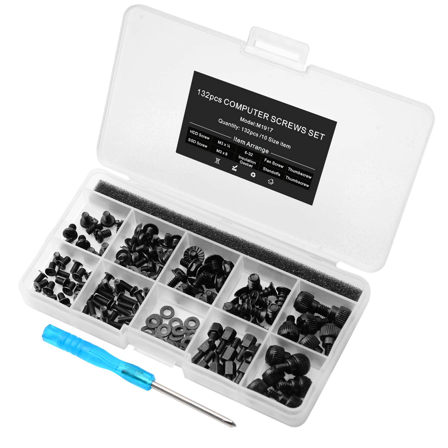 132pcs PC Motherboard Screw Standoffs Kit for Computer Case, HDD, SSD & Fan Installation - Includes Screwdriver | DIY Computer Build & Repair Accessories