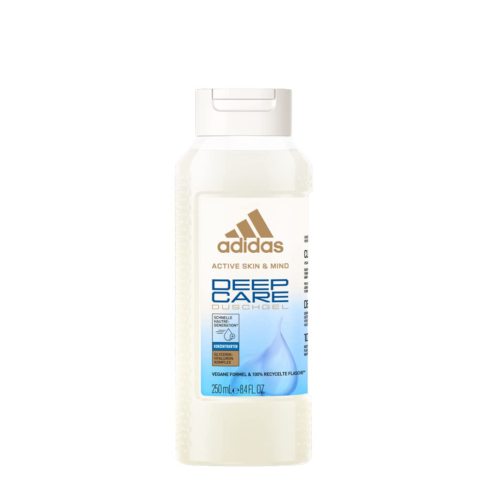 Adidas Active Skin & Mind Shower Gel - Deep Care Formula, Clean & Vegan, Recycled Bottle (250ml) - Hydrating Body Wash for Men & Women - Perfect for Gym, Travel & Daily Skincare Routine
