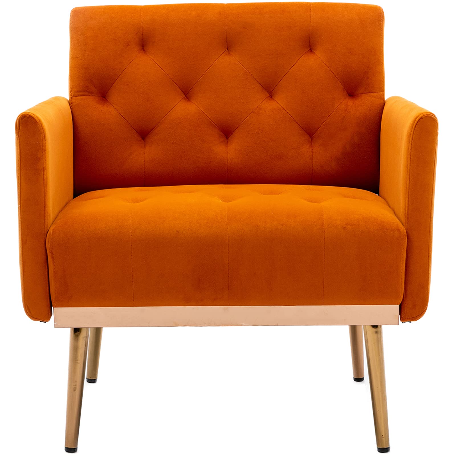 Modern Velvet Accent Chair with Gold Metal Feet - Comfortable Single Sofa Chair for Living Room, Bedroom, Office & Small Spaces - Perfect as TV Armrest Seat & Coffee Chair (Orange)
