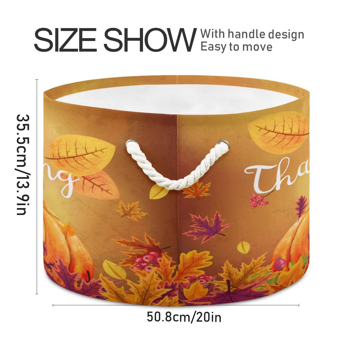 Happy Thanksgiving Fall Leaves Kids Toy Storage Basket - Organizer Bin Box for Laundry Hamper, Nursery, Playroom & Pet Toys | Perfect for Holiday Decor, Child's Room Organization & Dog Toy Storage