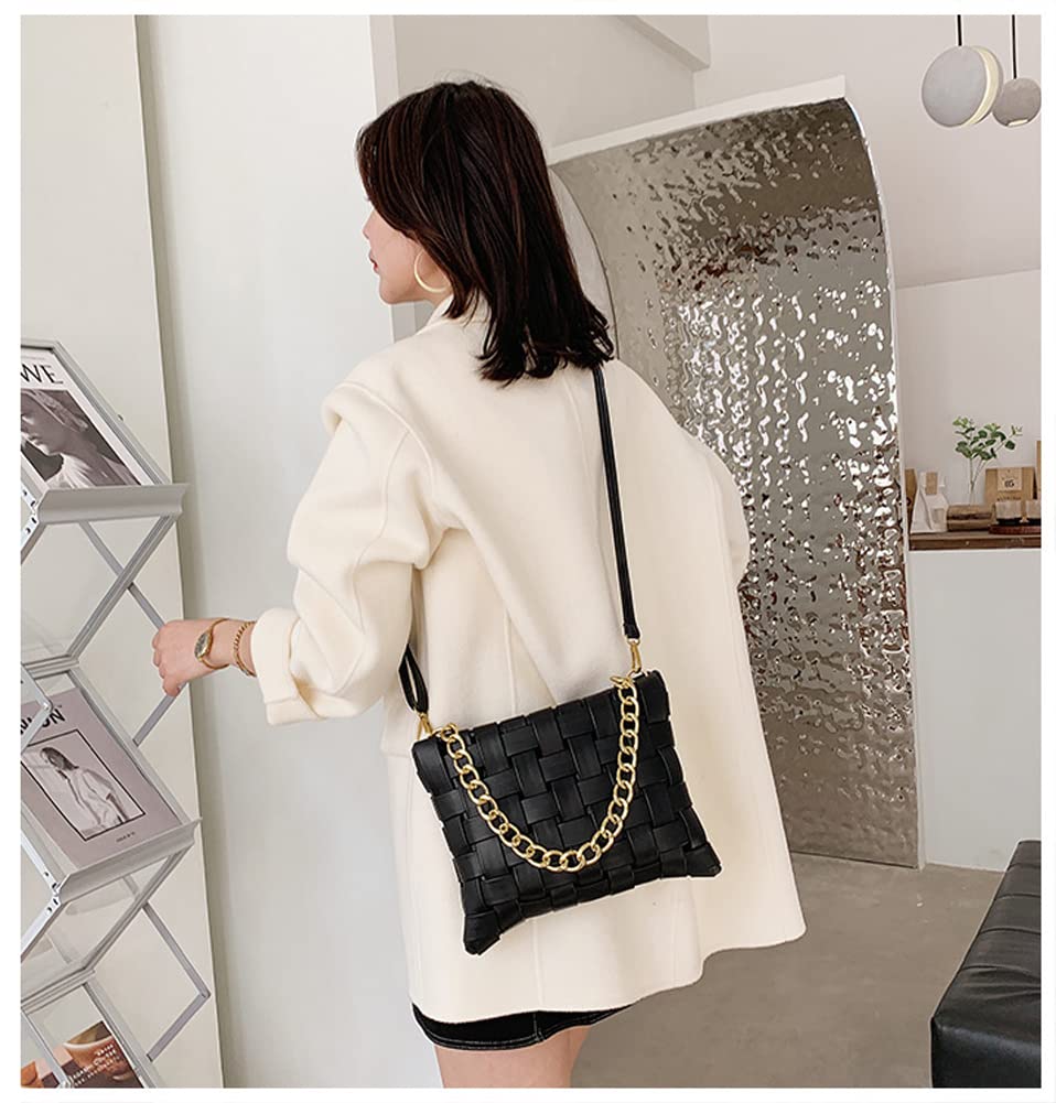 YP Women's Crossbody Bag - Woven Envelope Purse with Soft PU Leather & Chain Strap - Stylish Shoulder Handbag for Daily Use, Work, Travel & Evening Out