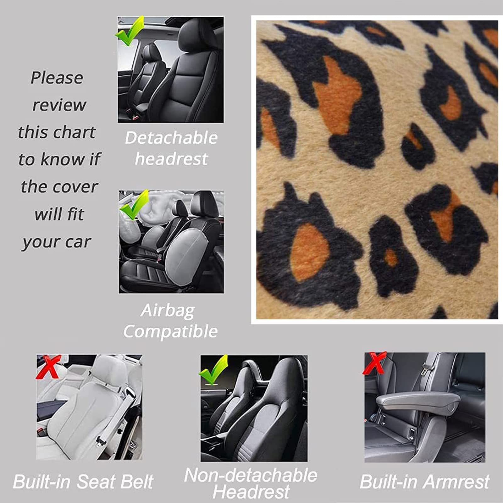 Universal Cheetah Print Car Seat Covers Full Set with Steering Wheel Cover & Seat Belt Pads | AUTOFAN Leopard Design Airbag-Compatible Seat Covers for Women - Fits Cars, SUVs & Trucks | Perfect for Daily Commute, Road Trips & Style Upgrade