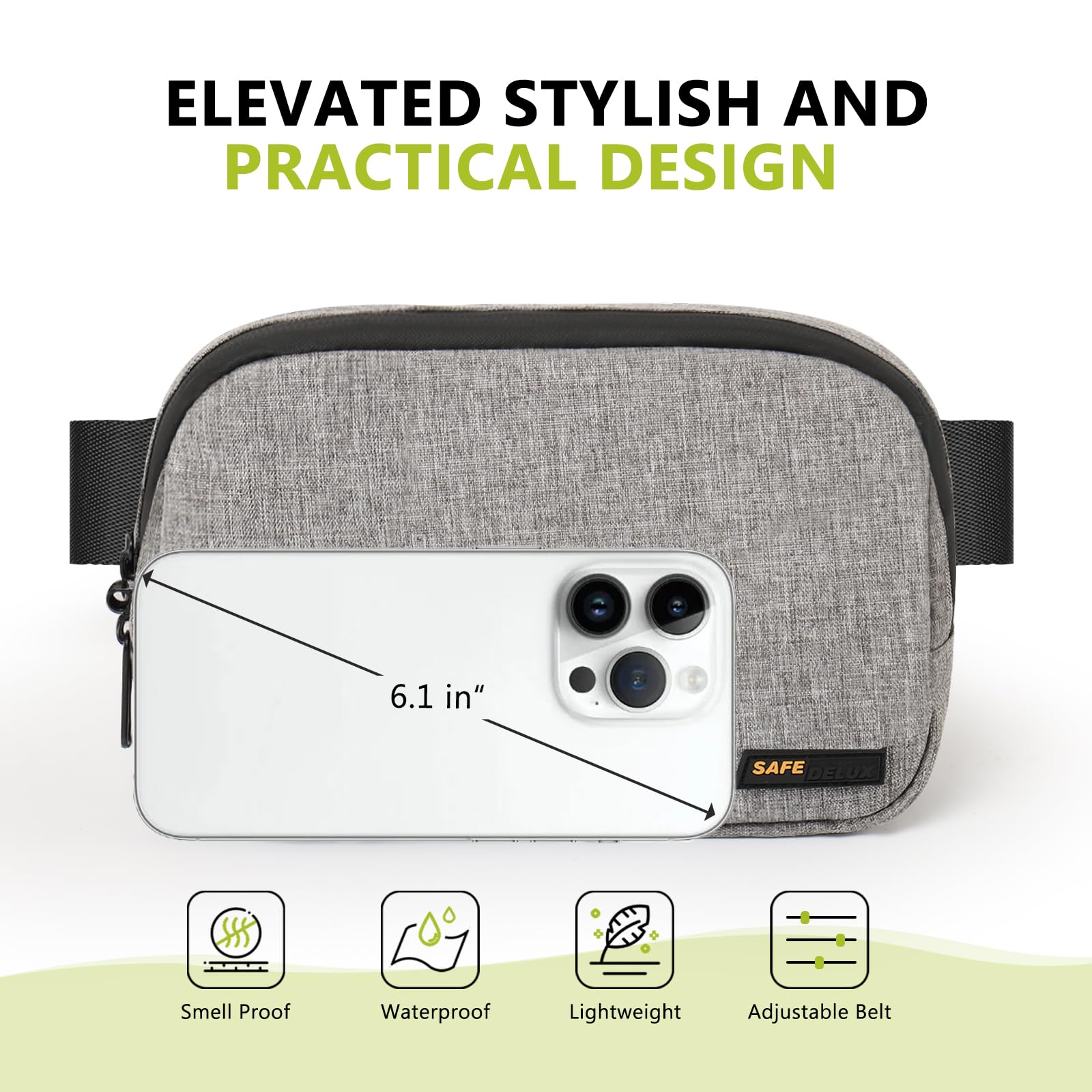 Carbon Fiber Mini Belt Bag - Waterproof Unisex Crossbody Bag with Adjustable Strap & 2 Pockets for Workout, Running, Gym, Hiking & Travel | Lightweight & Durable (Grey)