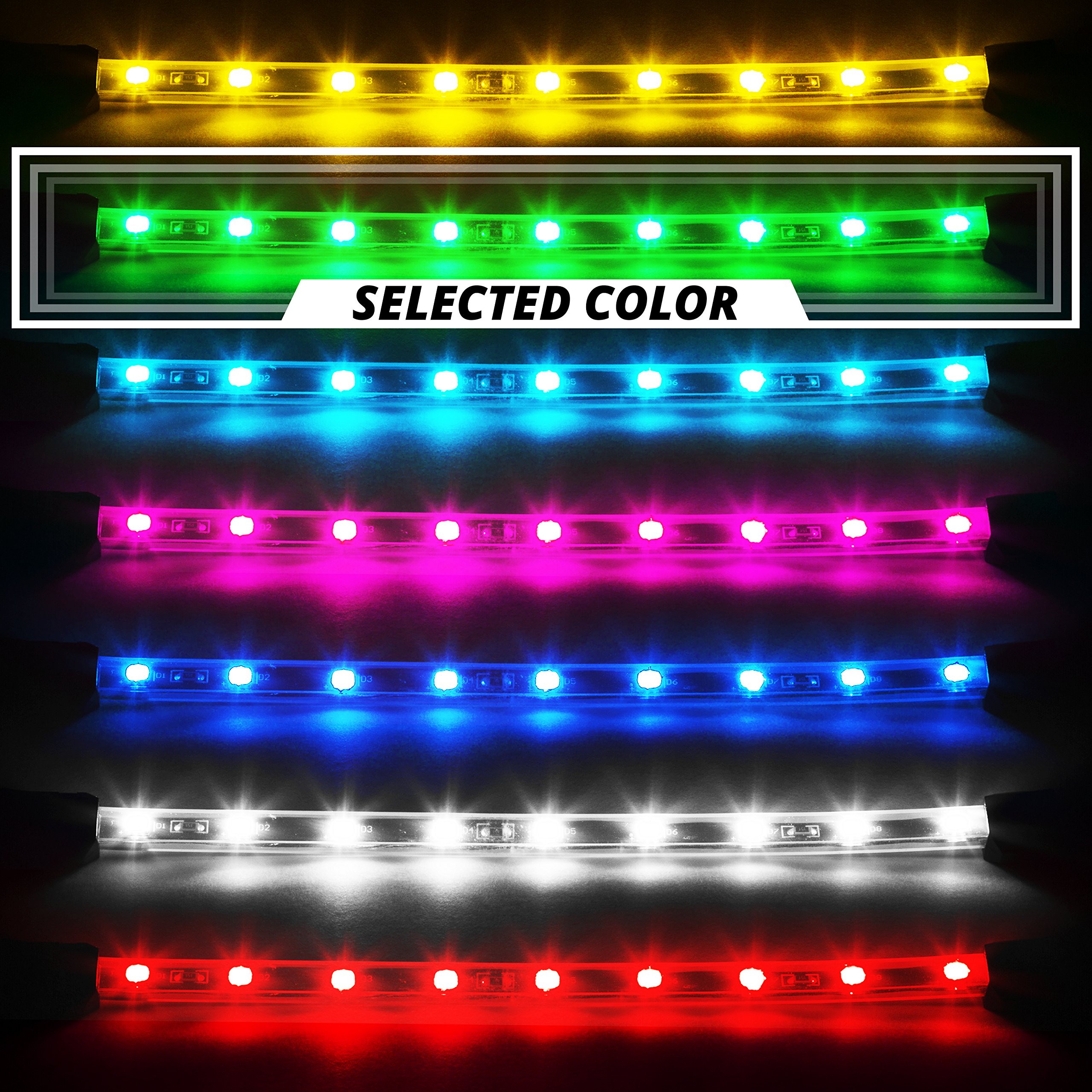 8pcs Green Premium LED Tubes + 4pcs Flex Strips Car Underglow Kit with 3-Mode Interior Neon Accent Lights - Waterproof, Ultra Bright, Plug & Play for Full Vehicle Coverage - Perfect for Car Shows, Night Driving & Custom Automotive Lighting