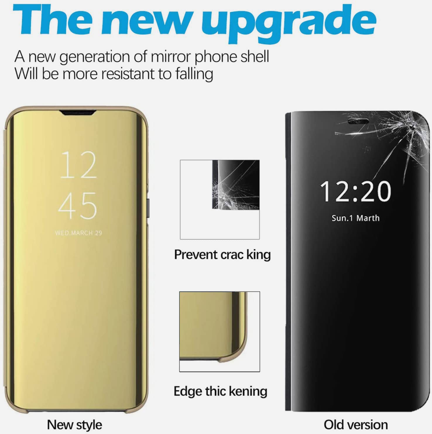 Sony Xperia XZ3 Mirror Case with Stand - Gold Shockproof Cover for Daily Use