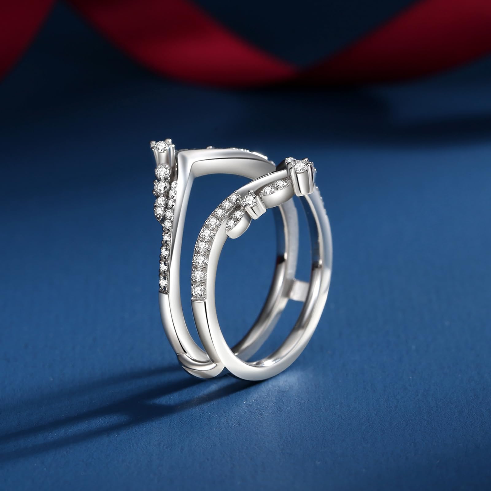 Moissanite Ring Enhancer for Engagement & Wedding Bands - Curved Design in S925 Sterling Silver & 18K White Gold Plated - Perfect Gift for Wife, Women, Her - Ideal for Anniversaries, Proposals & Special Occasions
