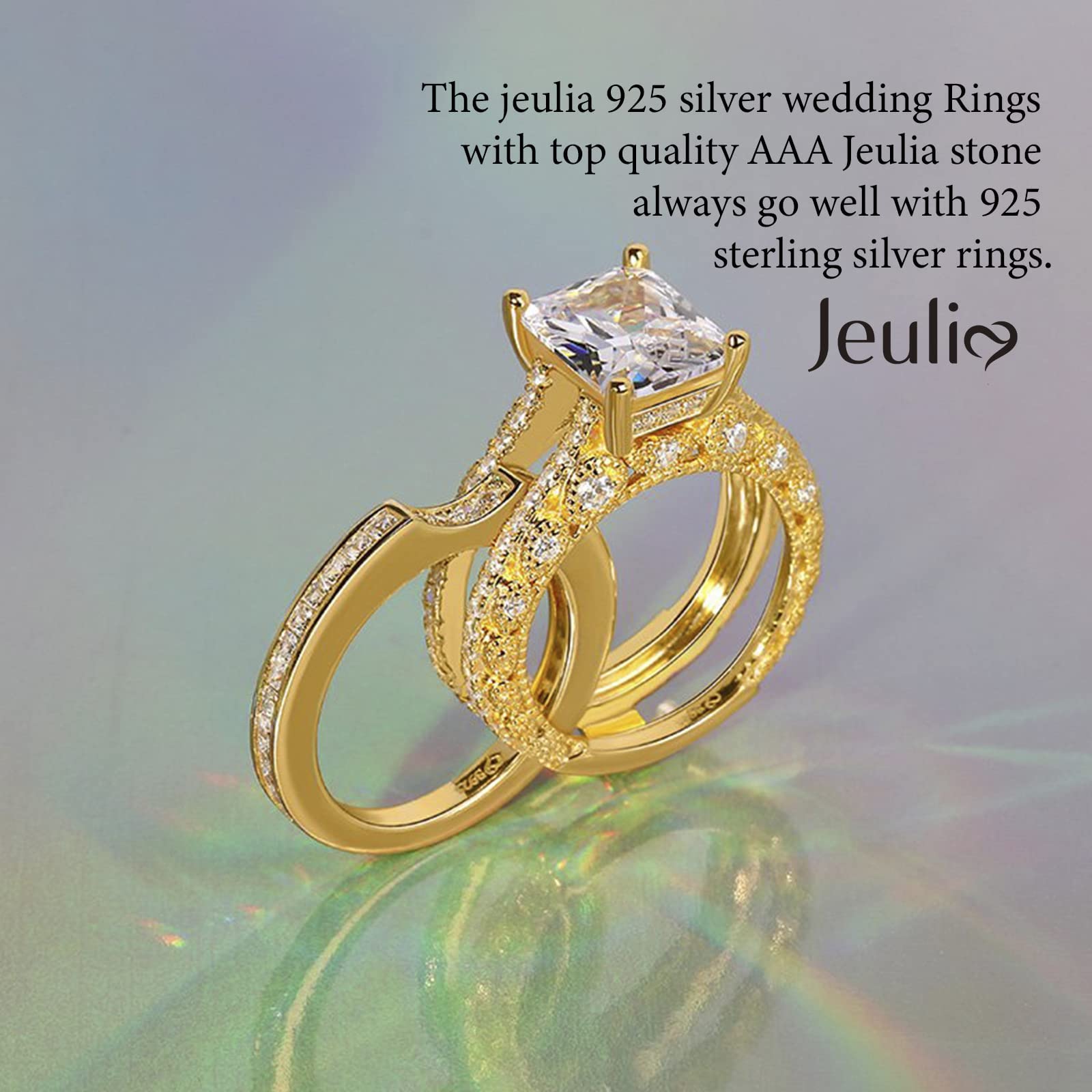 Jeulia 3PC CZ Diamond Engagement Ring Set - Radiant Cut Wedding Promise Anniversary Rings with Side Stones, Romantic Jewelry Gift for Women, Gift Box Included | Perfect for Proposals, Anniversaries & Special Occasions