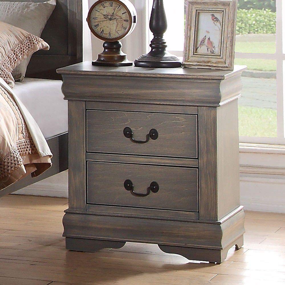 Wooden Nightstand with 2 Drawers - Traditional Rectangular Bedside Table for Bedroom, Grey Finish | Sturdy Storage Side Table for Small Spaces, Apartment, Dorm & Guest Room