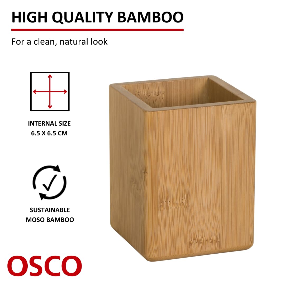 Bamboo Square Pen Holder - Eco-Friendly Desktop Organizer for Pens, Pencils & Office Supplies - Perfect for Home, Office & School Use