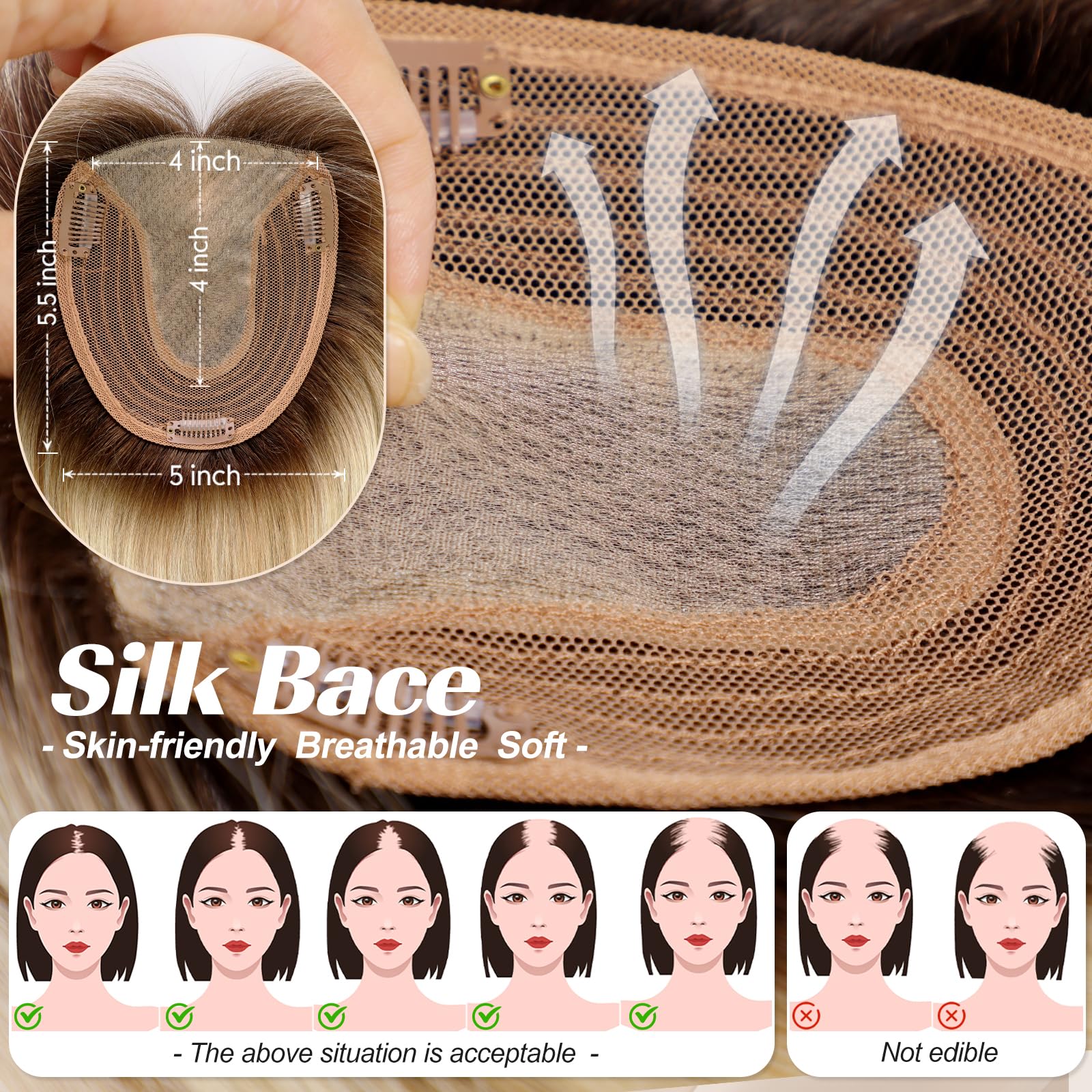 Starluck 14 Inch Real Human Hair Toppers for Women with Bangs - 5