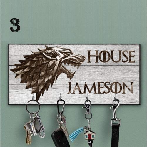 Custom Stark House Key Holder - Personalized Gray Wall Key Hanger with Wolf Design | Key Organizer Rack for Game of Thrones Fans | Perfect Anniversary Gift & Wedding Surprise for Home, Office, or Dorm Decor