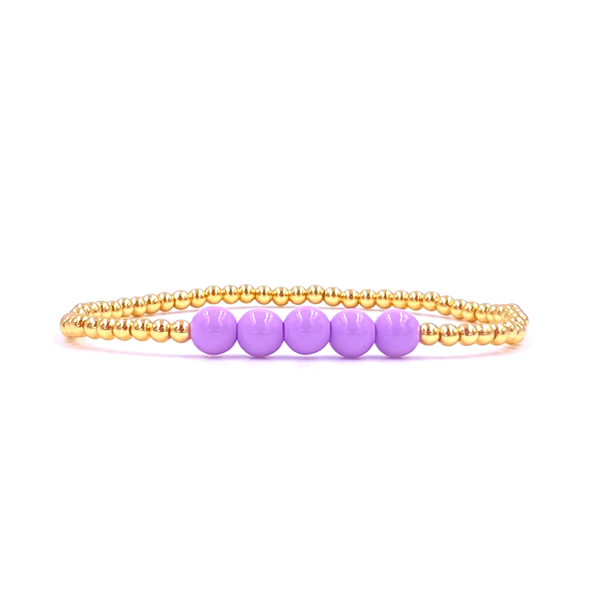 Ashley Gold Stainless Steel 3mm 5-Ball Beaded Stretch Bracelet with Gold Plating & Enamel Center - Elegant Jewelry for Women, Perfect for Parties, Weddings & Everyday Wear