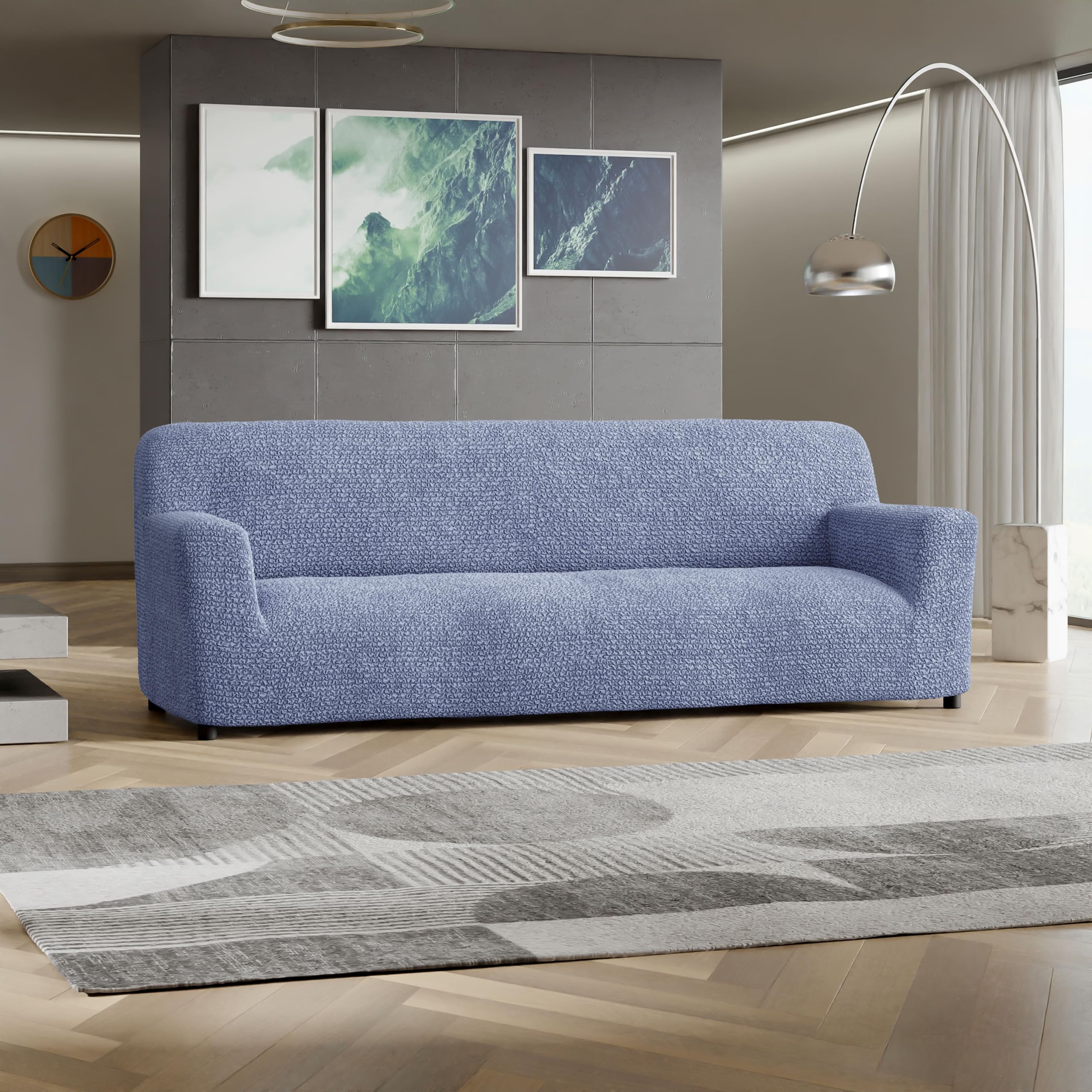 PAULATO BY GA.I.CO. Stretch Sofa Slipcover - Soft Polyester Fabric Couch Cover with 1-Piece Form Fit - Washable Pet-Friendly Sofa Protector - Microfibra Collection in Blue - Perfect for Living Room Furniture Protection & Home Decor Upgrade