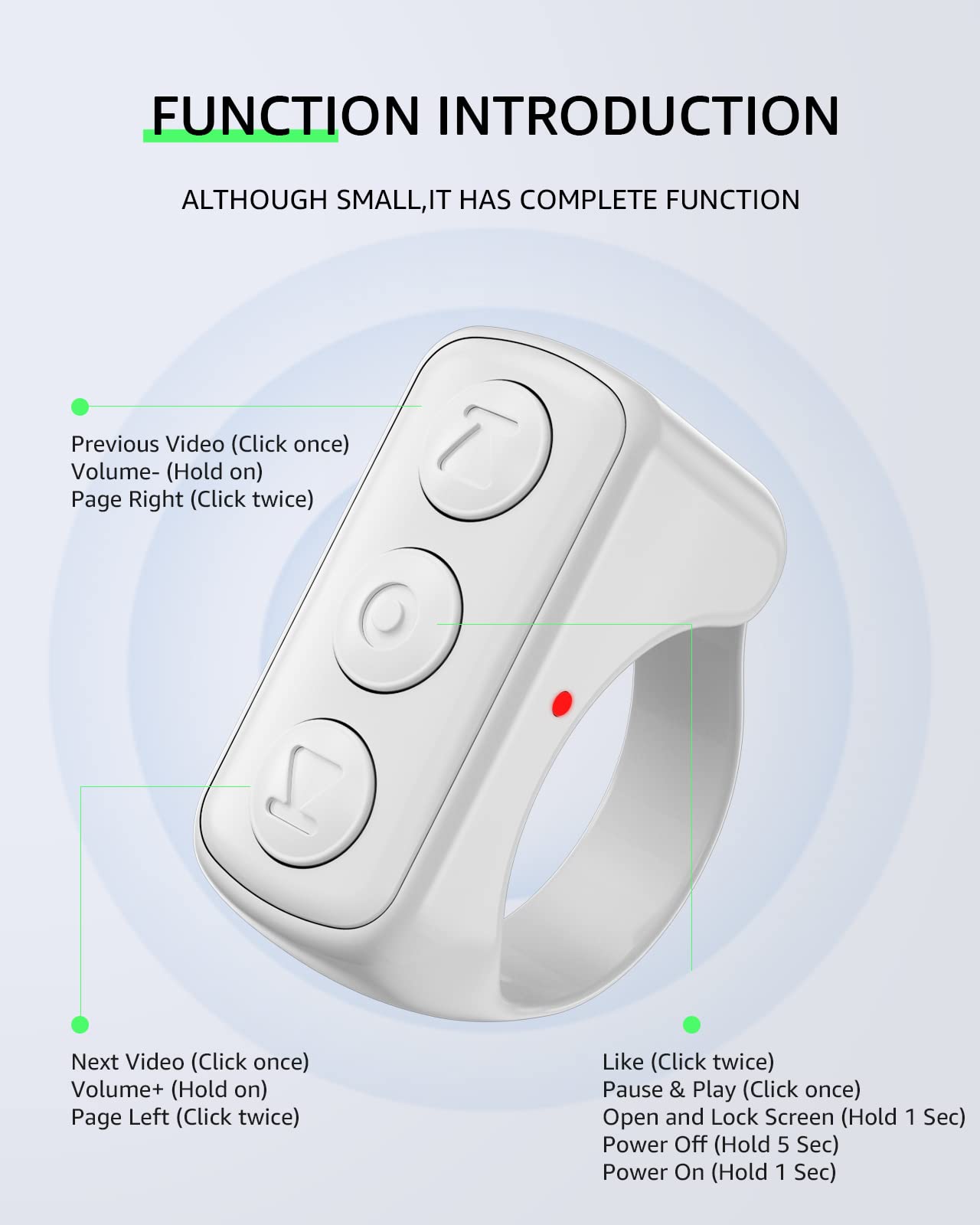 TYUOBOX Wireless Bluetooth Remote Control for TikTok, Camera Shutter & Page Turning - Compatible with iPhone, Android, iPad (White) - Perfect for Selfies, Live Streaming & Online Teaching