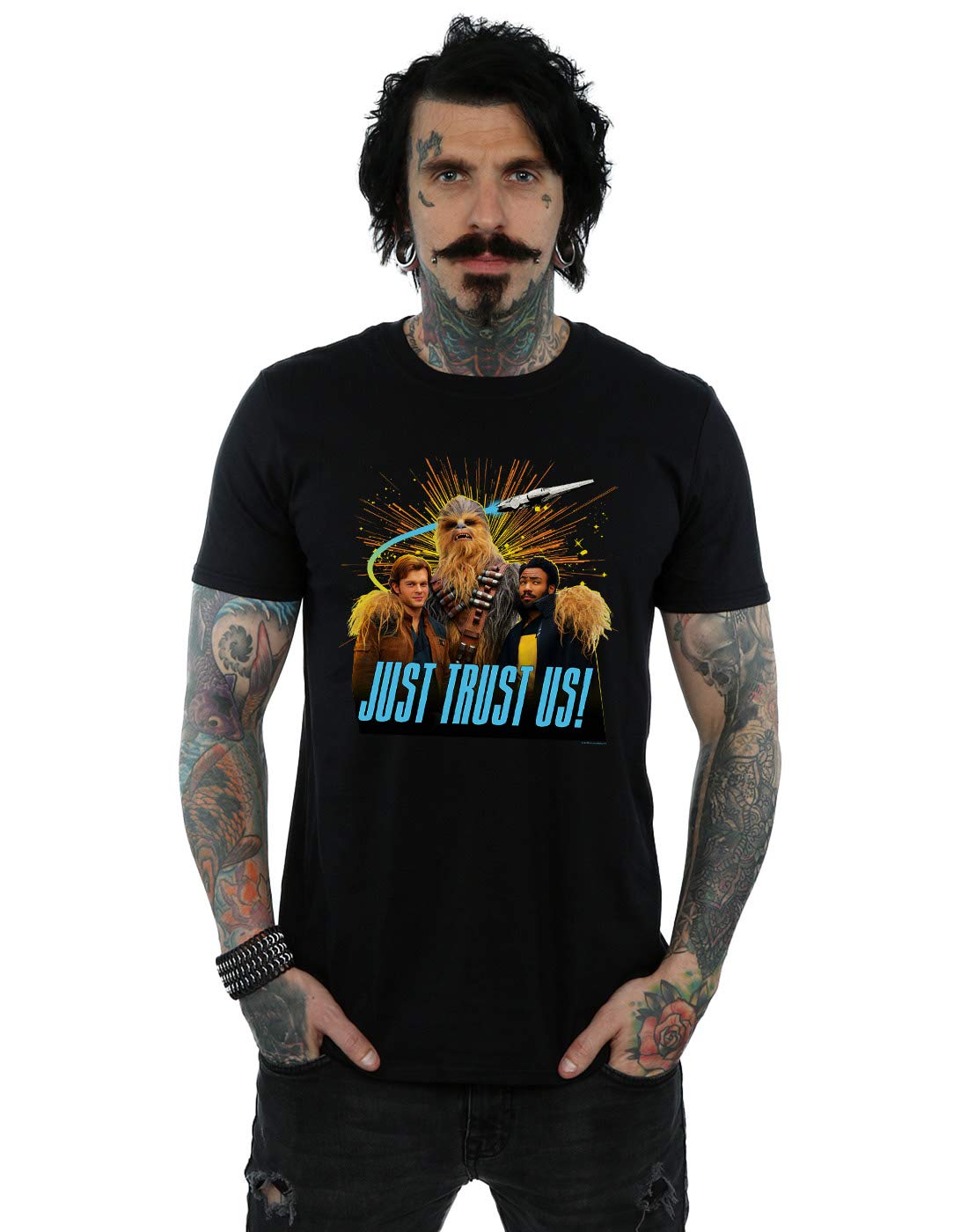 Star Wars Men's Solo Just Trust Us Graphic T-Shirt - Black, Large Size - Perfect for Cosplay, Gifts & Everyday Wear