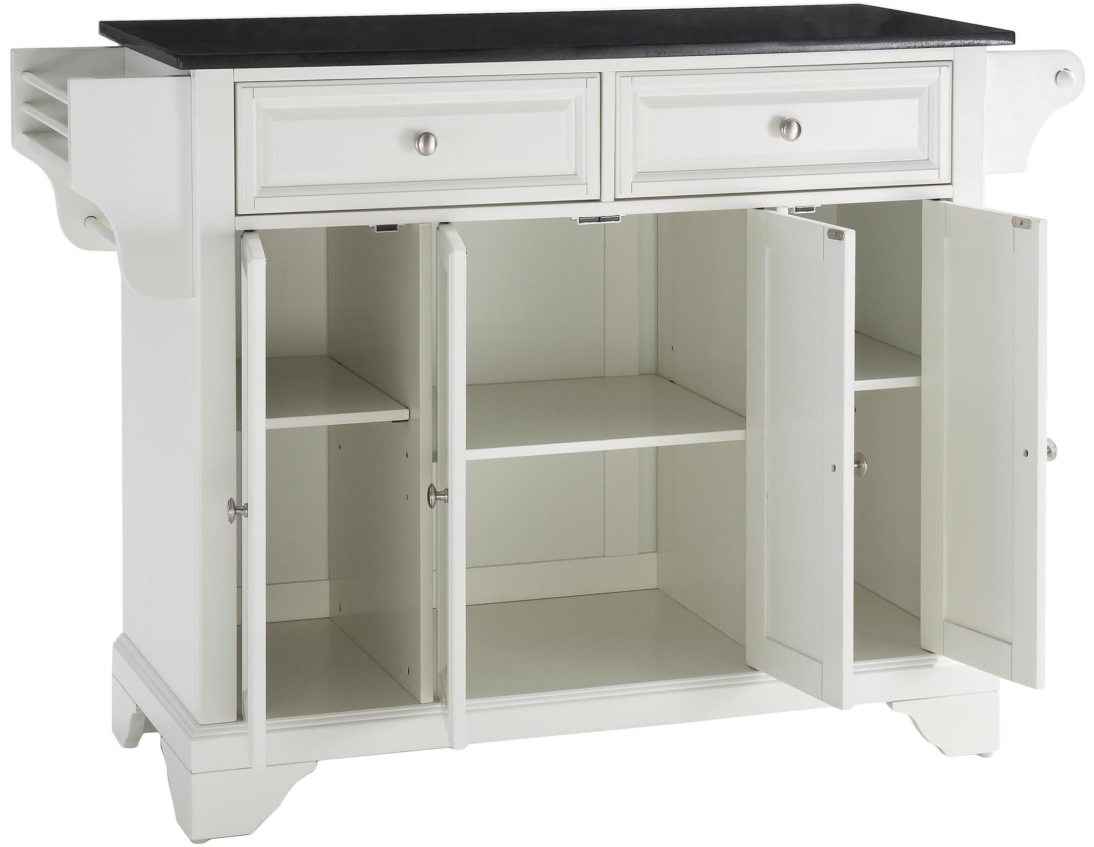 Crosley LaFayette White Granite Top Rolling Kitchen Island Cart with Storage - Microwave Stand & Spice Rack Organizer for Small Kitchen, Dining Room or Apartment