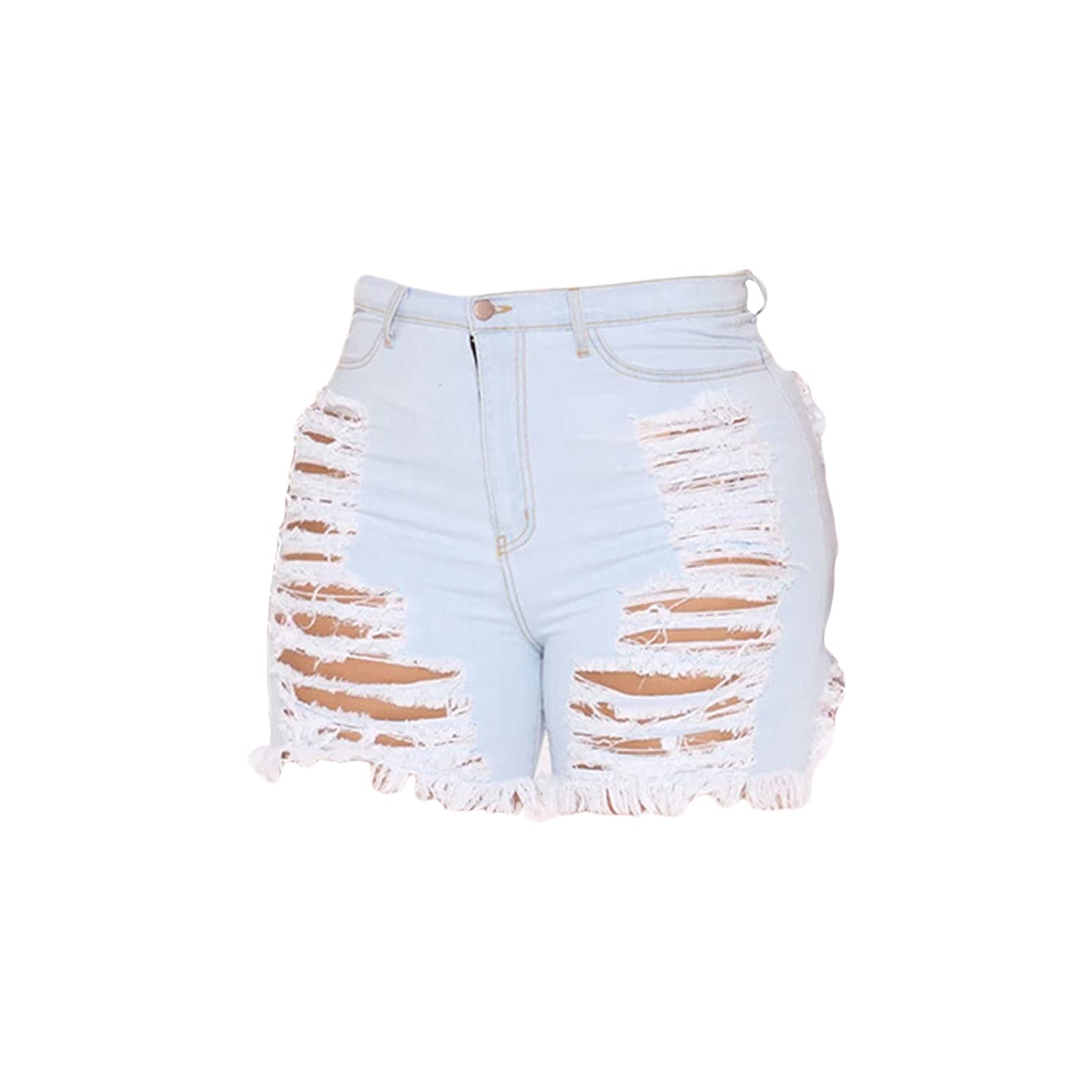 Women's High Waist Ripped Denim Shorts - Distressed Hole Jeans with Frayed Hem & Stretchy Fabric (Light Blue, 3X-Large) | Perfect for Summer Outfits, Casual Wear & Beach Vacations