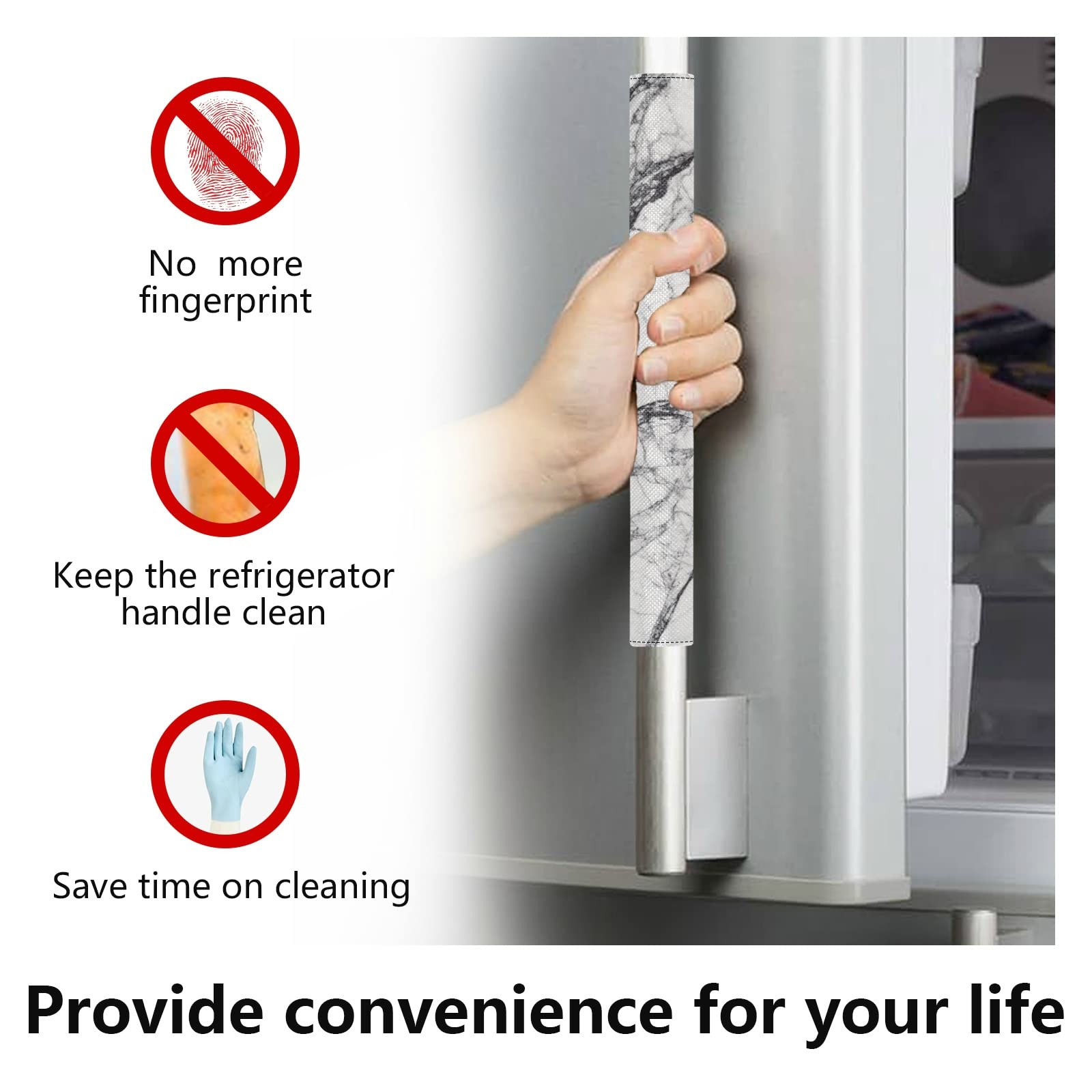 Premium Marble Refrigerator Handle Covers Set of 2 - Elegant White & Gray Kitchen Appliance Protectors for Fridge, Microwave, Oven & Dishwasher | Durable & Stylish Home Decor for Modern Kitchens | Perfect for Home Renovation & Gift Giving