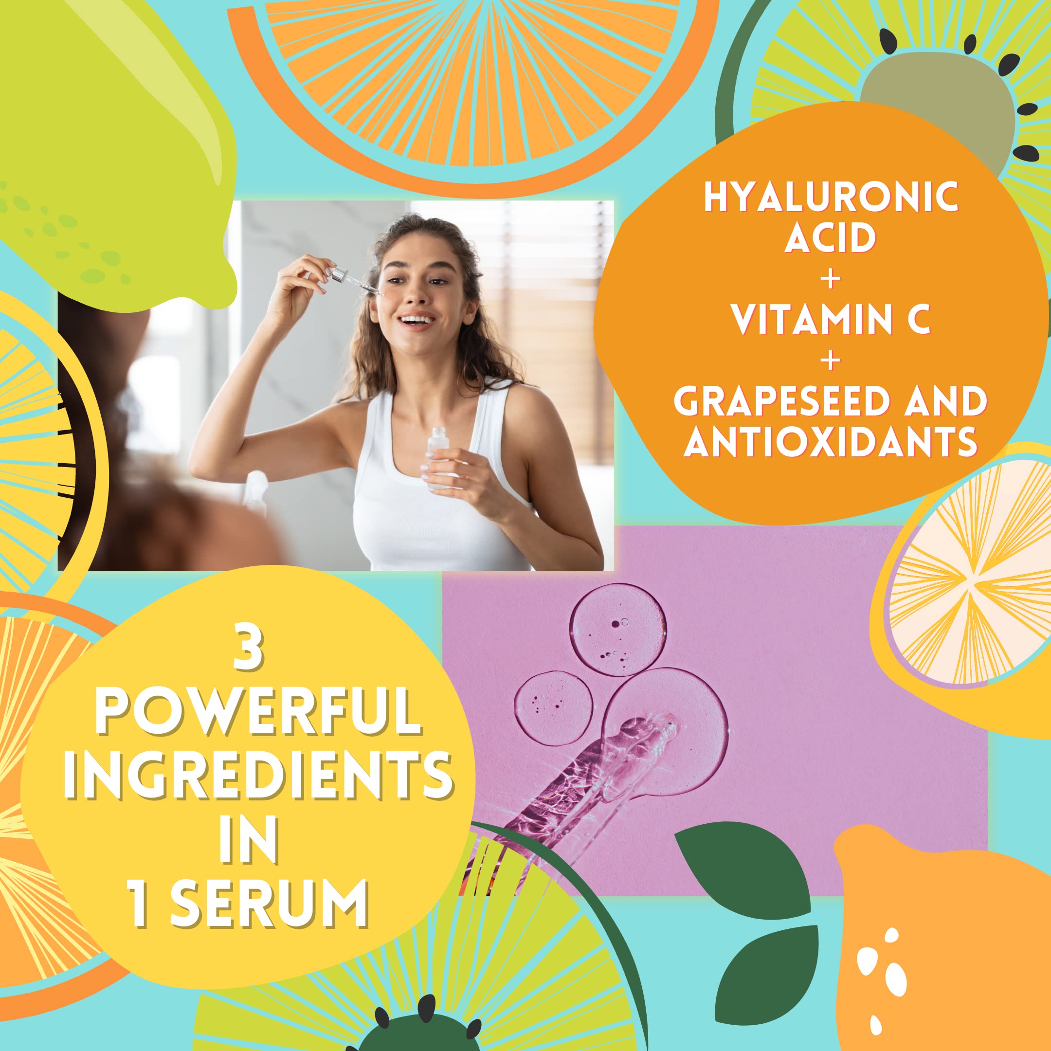 Best Vitamin C Serum for Face with Hyaluronic Acid & Grape Seed Extract - Antioxidant, Hydrating & Anti-Aging Serum for Wrinkles, Fine Lines, Acne Scars & Sun Damage - Cruelty Free Skincare for Daily Glow & Night Repair