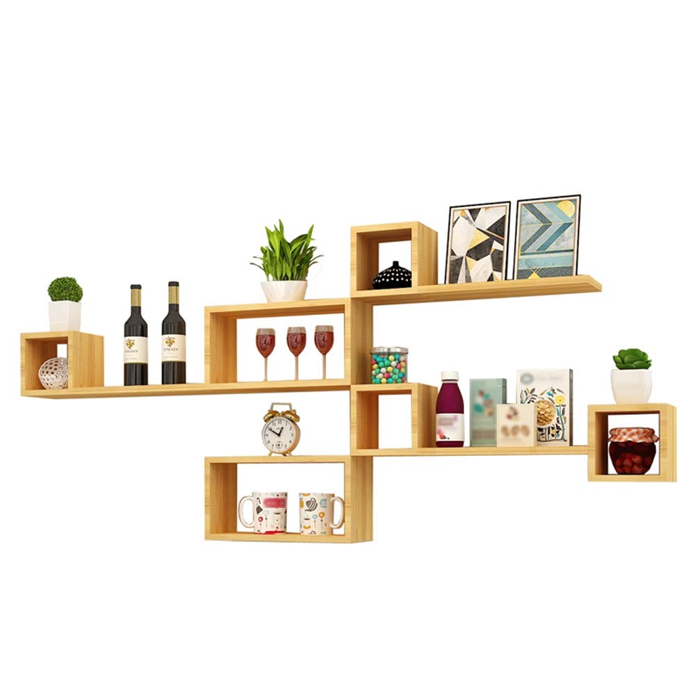 QFFL Square Wooden Floating Wall Shelves - Set of 3, Natural & Walnut Finish, Rustic Home Decor for Living Room, Bedroom, Bathroom - Perfect for Displaying Photos, Books & Decorative Items