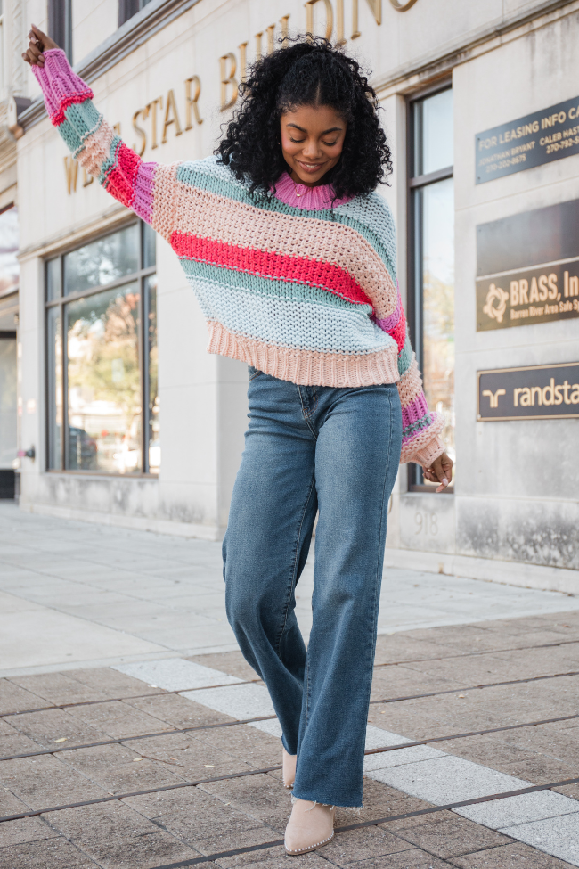 Chunky Striped Sweater for Women - Cozy Peach Knit Pullover with Inline Design | Perfect for Fall & Winter Fashion, Casual Outfits, and Layering