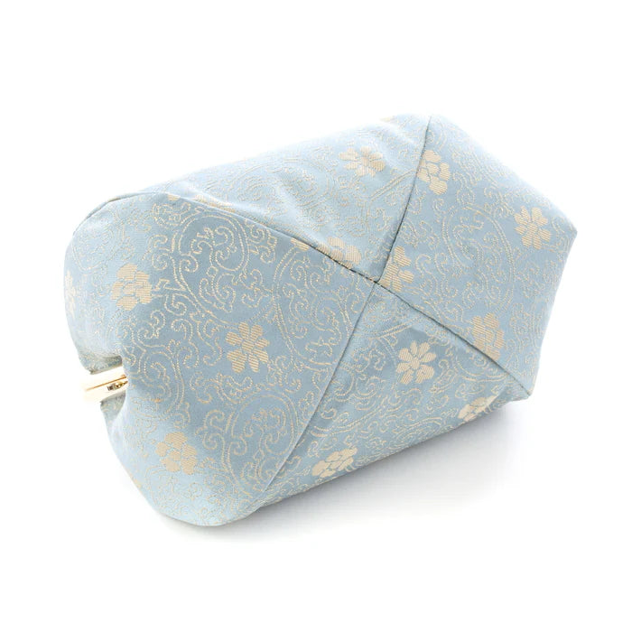 Authentic Kyoto Nishijin Small Pouch - Blue Chrysanthemum & Peony Floral Design | Japanese Handmade Cosmetic & Makeup Bag | Perfect for Travel, Gift & Daily Essentials Storage