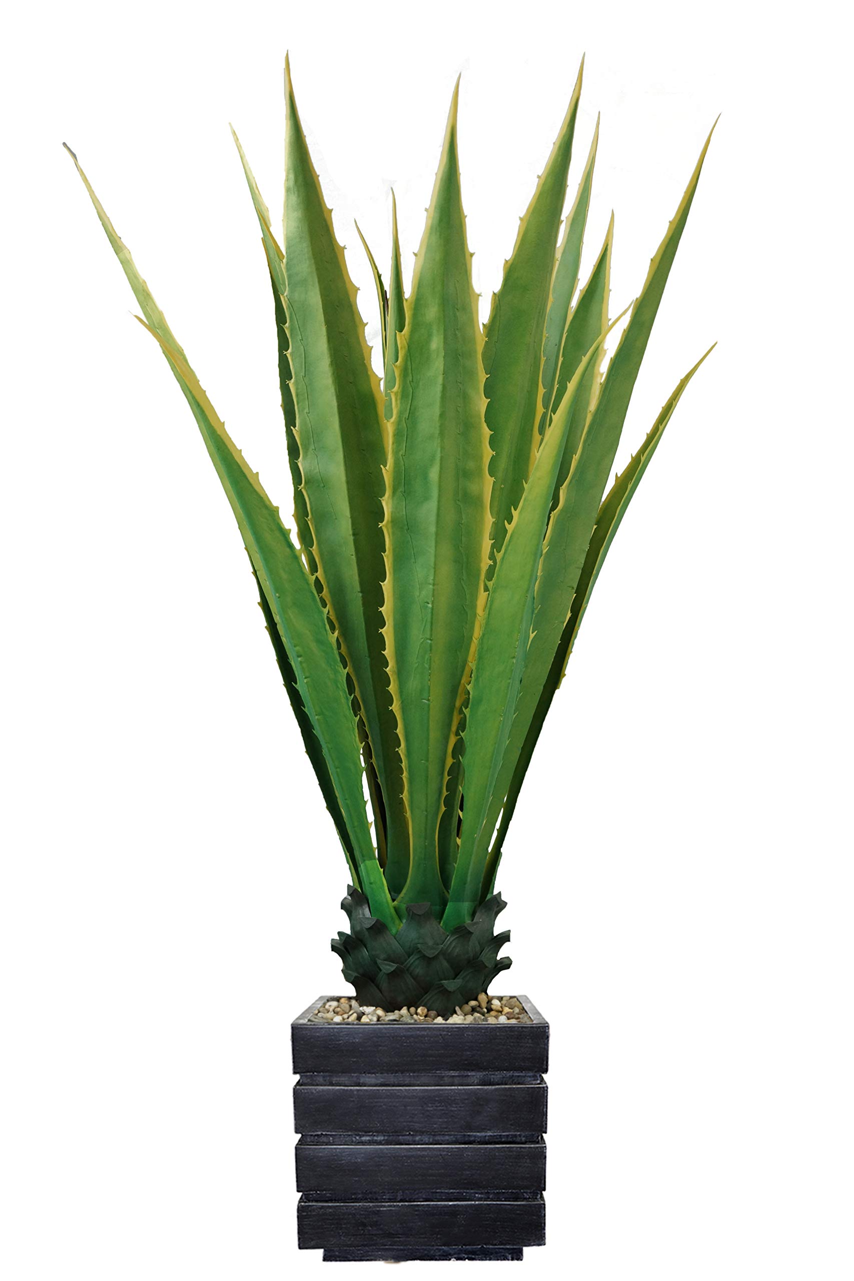 Vintage Green Emerald Artificial Faux Agave Plant in Fiberstone Planter - 54 Inch Tall Fake Succulent for Home & Office Decor - Black/Gray Indoor Outdoor Houseplant - Perfect for Living Room, Bedroom, or Patio Decor