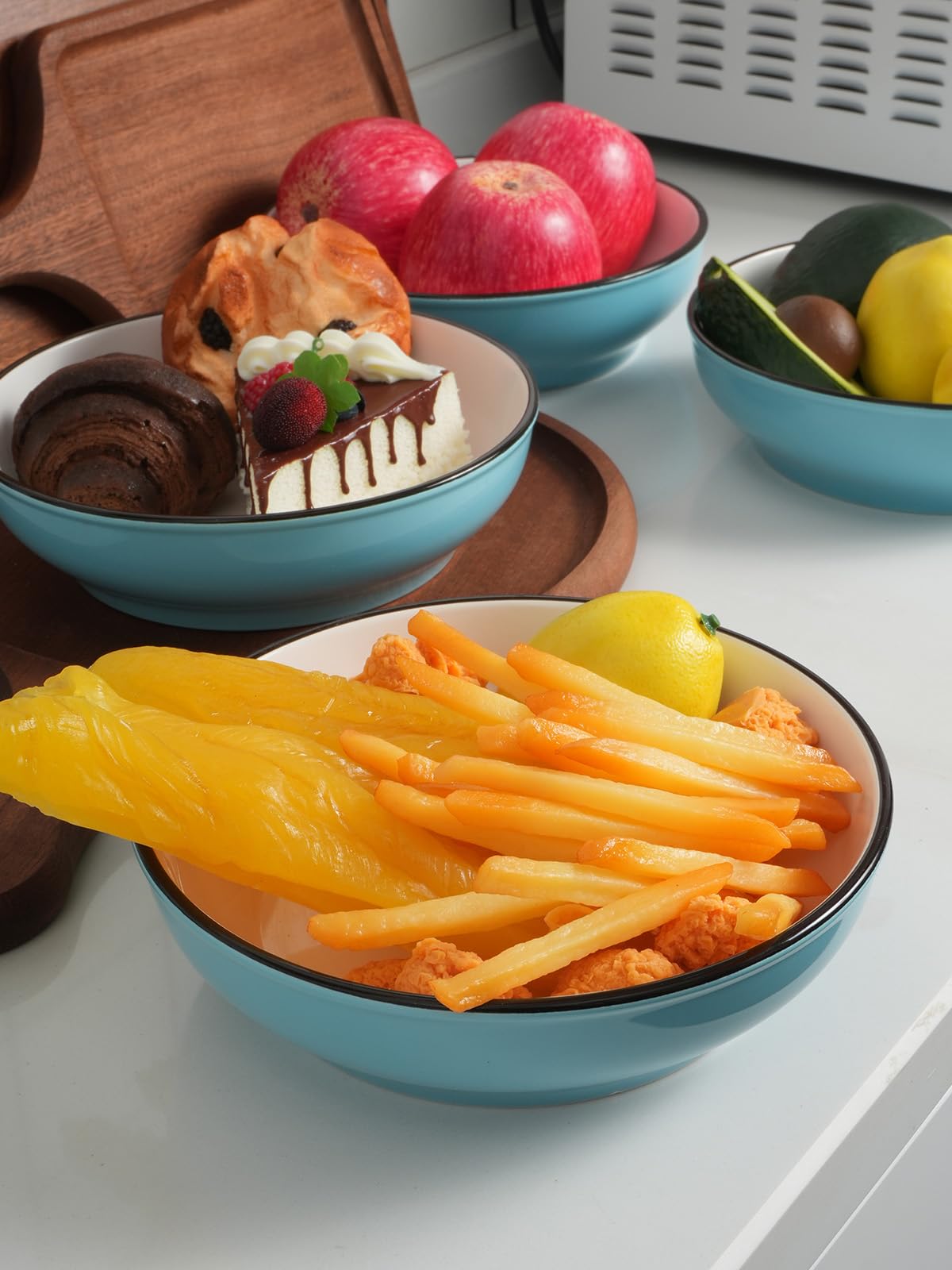 5-Piece Ceramic Pasta Bowls Set - 30oz Microwave & Dishwasher Safe for Soup, Salad - Kitchen & Dining Use