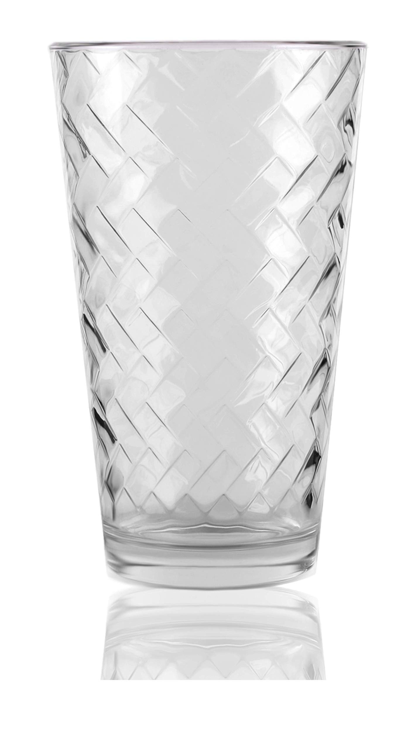 Circleware Chevron Heavy Base Highball Glasses Set of 4 - 16oz Drinking Tumblers for Water, Juice, Beer, Milk & Iced Tea - Durable Beverage Cups for Home, Bar, Restaurant & Farmhouse Decor