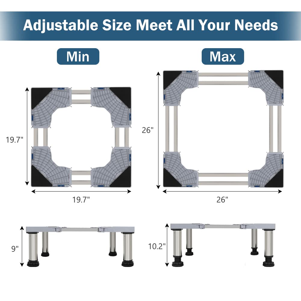 Kokorona Adjustable Washing Machine Stand & Mini Fridge Pedestal - Heavy Duty 440LBS Capacity, 4 Strong Feet (9-10.2in Height, Dual-Tube Design) - Perfect for Laundry Rooms, Small Apartments & Space-Saving Home Organization