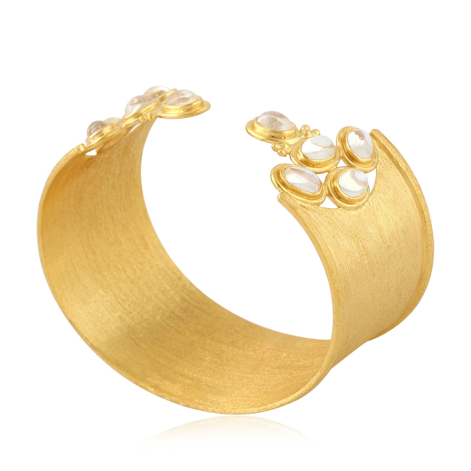 Handmade 18K Gold Bezel Set Moonstone Gemstone Designer Cuff Bracelet | Elegant Jewelry for Women | Perfect for Weddings, Parties & Special Occasions
