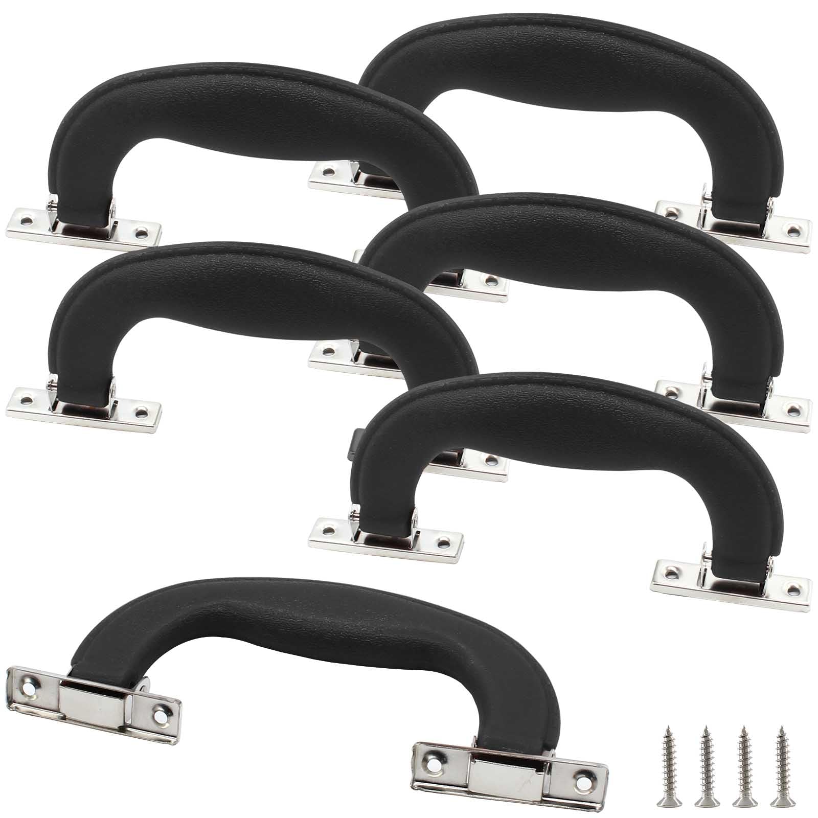 Vintage Black Plastic Luggage Trunk Pull Handles (6-Pack) - Antique Suitcase Side Handles for Toolbox, Musical Box, Briefcase & Travel Cases - Includes Mounting Screws - Perfect for DIY Repairs & Vintage Restoration Projects