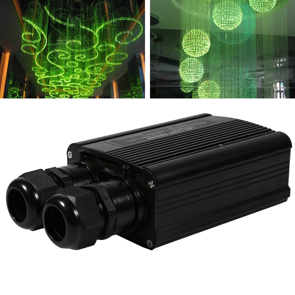 RGBW 32W LED Fiber Optic Light Engine with RF Remote Controller - Double Head Ceiling Decoration, Small LED Lamp for Home Theater, Bar, Party & Stage Lighting (US Plug)