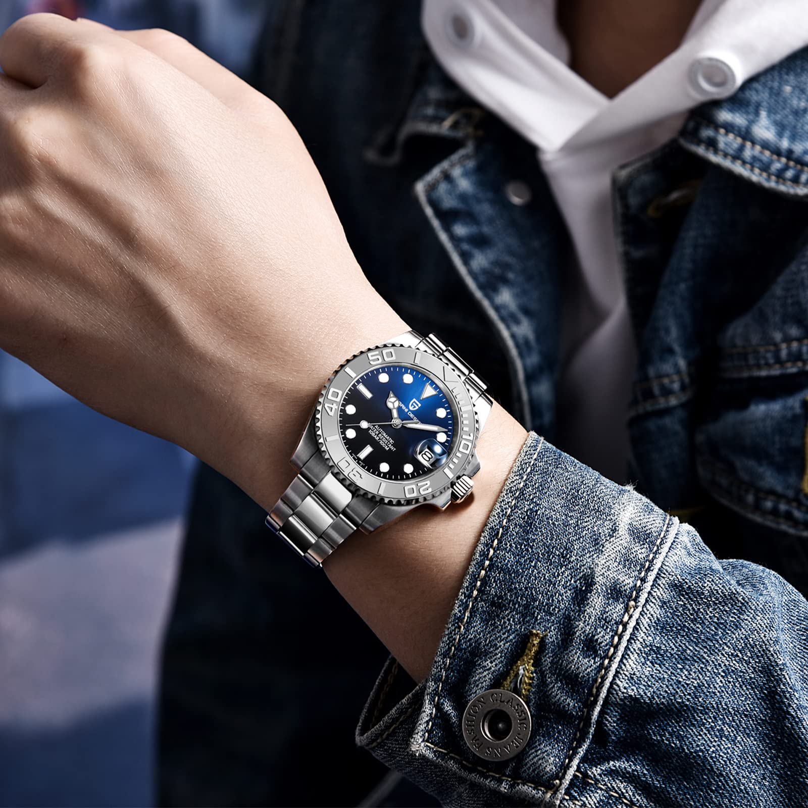 Pagani Design Men's Automatic NH35 Mechanical Watch - 100M Waterproof Stainless Steel Sapphire Glass Yacht Wristwatch PD-1651 | Luxury Dress Watch for Business, Formal Events & Everyday Wear