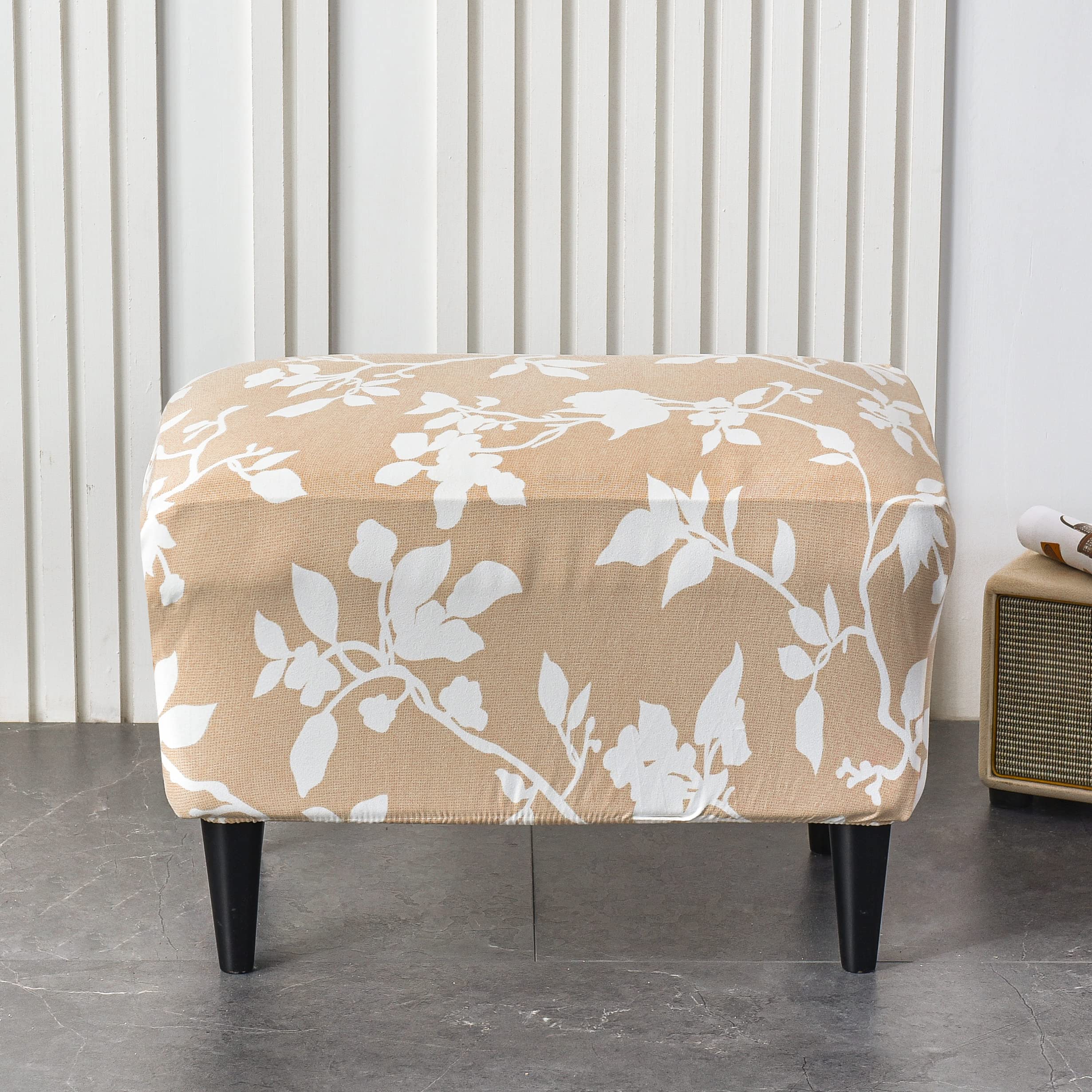 CRFATOP X-Large Printed Ottoman Chair Slipcover - Stretch Rectangle Storage Stool Cover with Elastic Bottom (38