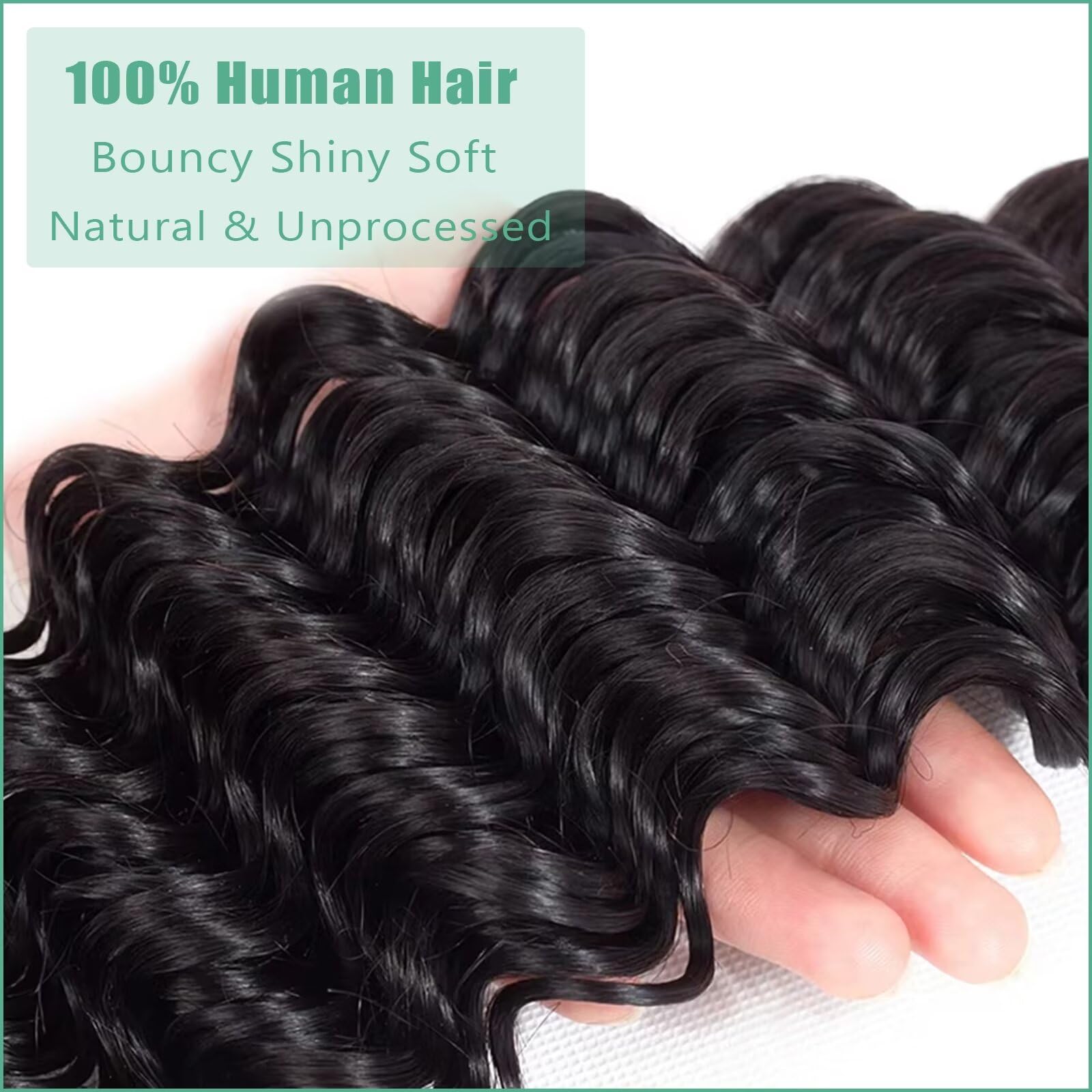 100% Unprocessed Virgin Brazilian Deep Wave Human Hair Bundles - 3 Bundles 12A Grade Natural Black (16/18/20 Inch) Double Weft for Weaving, Wigs & Extensions - Perfect for Daily Wear, Parties & Special Occasions