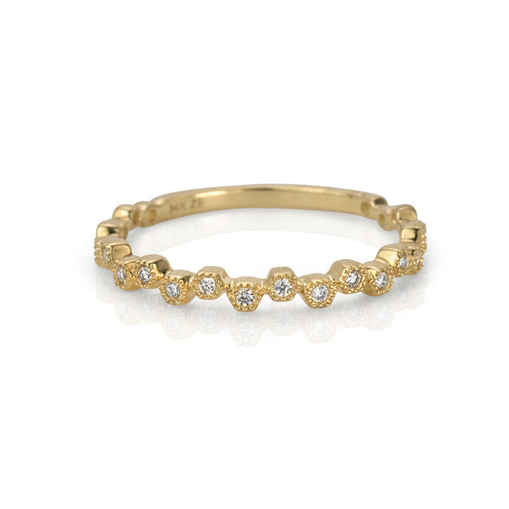 14K Yellow Gold Organic Dots Diamond Stacker Ring - Elegant Minimalist Stackable Band for Women - Perfect for Everyday Wear, Anniversary Gifts & Special Occasions