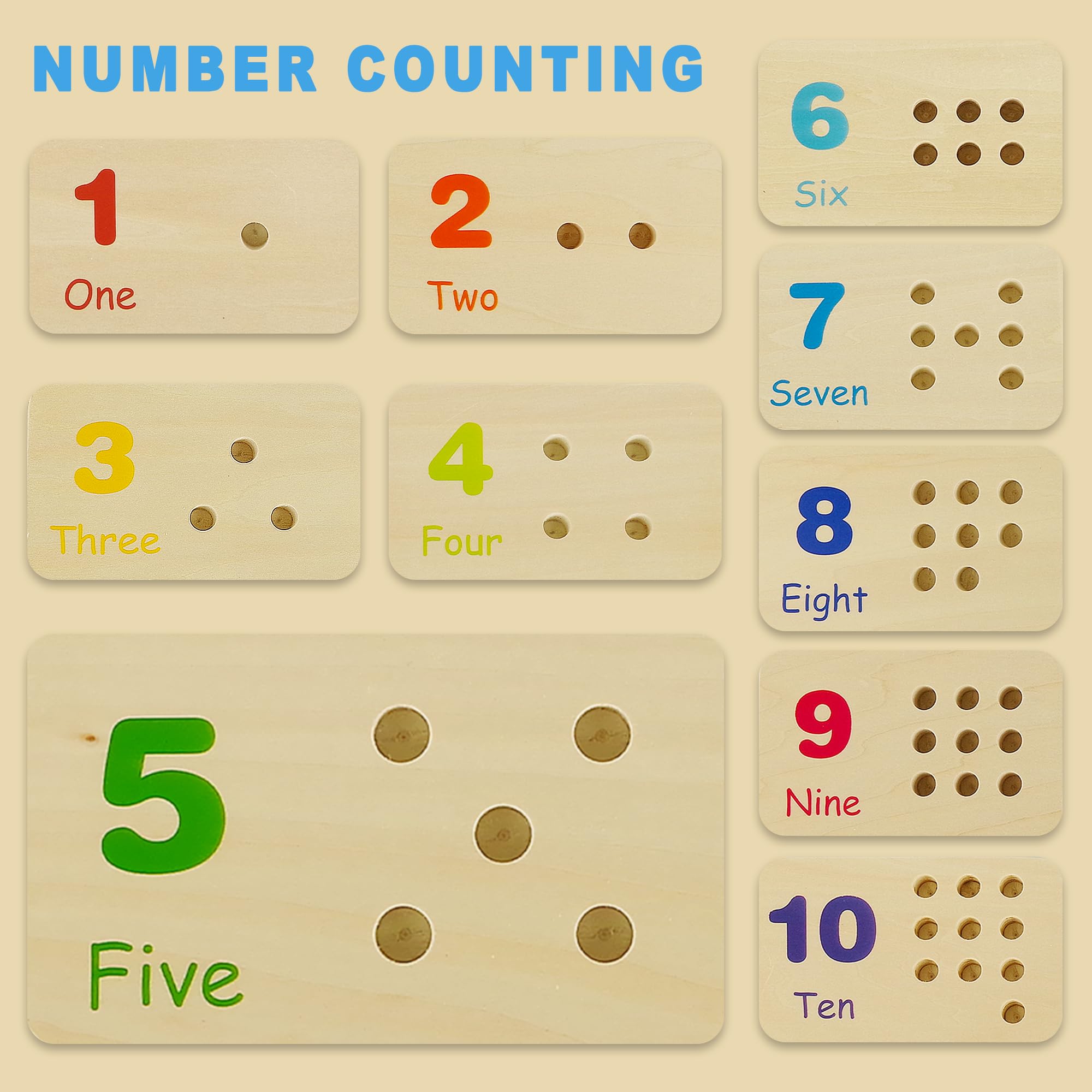 Wooden Counting Peg Board - Montessori Math Learning Toy for Kids Ages 3-5 | Number Recognition & Counting Practice | Preschool Homeschool Classroom Manipulatives | Perfect for Early Childhood Education & Hands-On Learning Activities