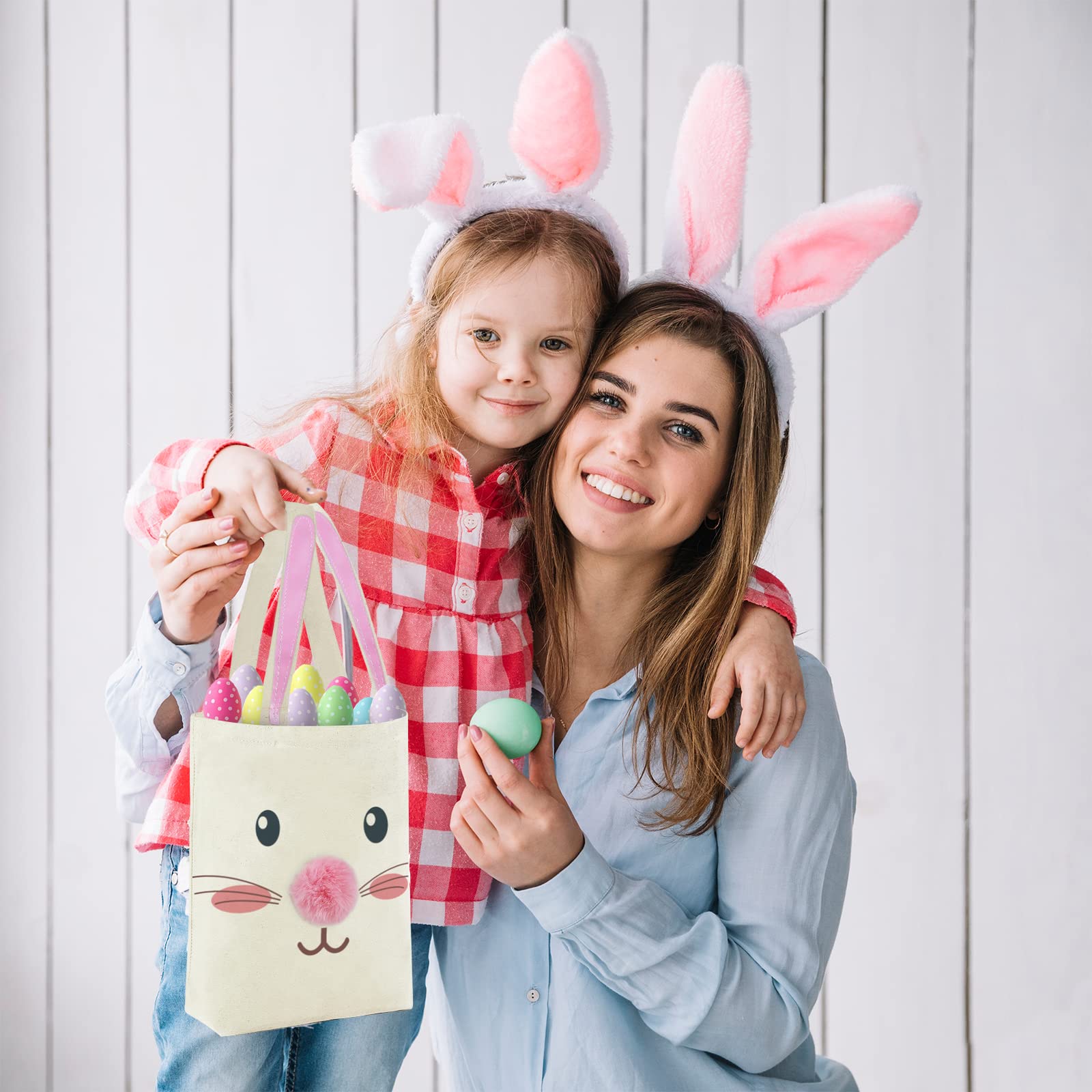 Easter Bunny Canvas Tote Bag for Kids - Reusable Easter Basket for Egg Hunt, Easter Party Favors & Spring Celebrations - Cute Easter Gift for Boys & Girls