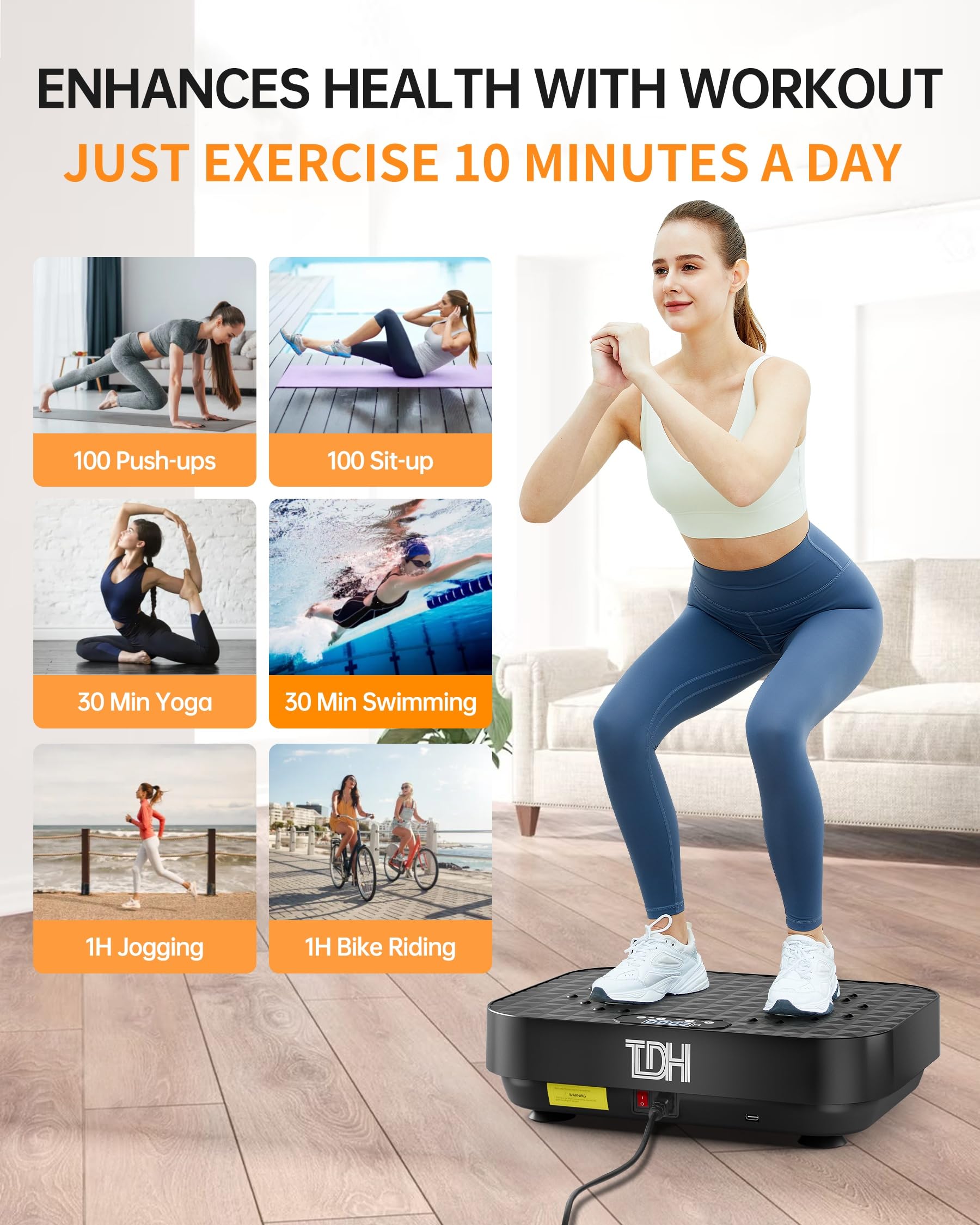 TDH Vibration Plate Exercise Machine for Weight Loss & Body Toning - Power Plate Vibration Platform with Resistance Bands for Home Gym Workouts, Lymphatic Drainage & Muscle Recovery - Perfect for Home Fitness, Rehabilitation & Full-Body Workouts