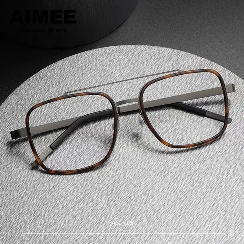 Stylish Unisex Square Full Rim Double Bridge Titanium Acetate Eyeglasses Frame 9911 - Perfect for Work, Reading & Fashion Accessories