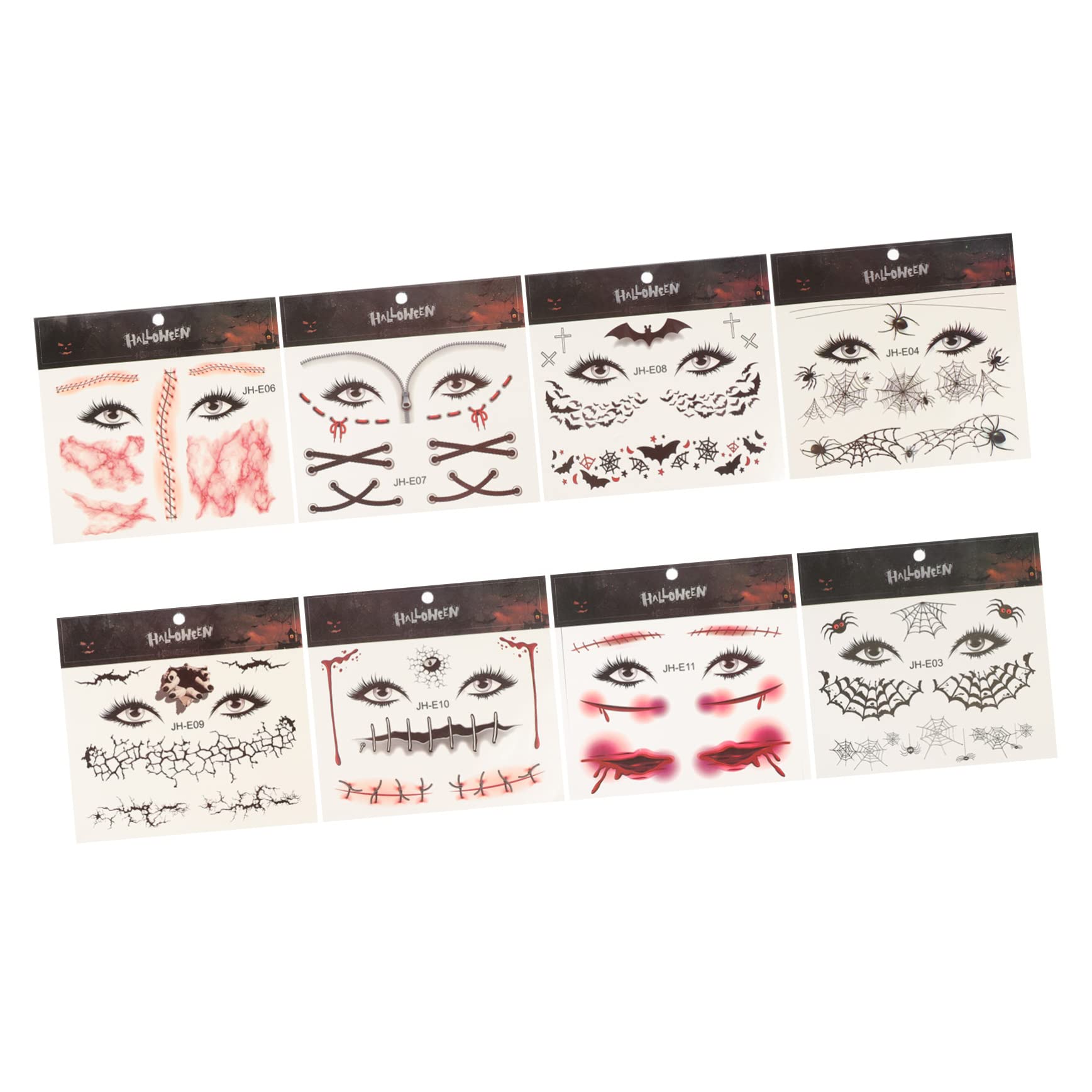 KALLORY 8 Sheets Halloween Face Stickers - Spider, Bloody & Horror Temporary Tattoos for Halloween Party Favors & Scary Costume Accessories - Perfect for Trick or Treat, Cosplay & Spooky Makeup