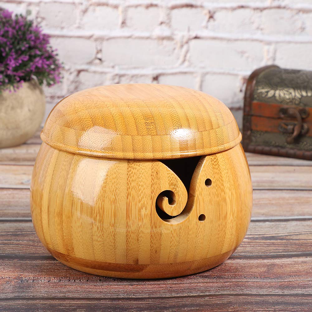 6 Inch Handmade Wooden Yarn Bowl for Knitting & Crochet - Decorative Yarn Storage Organizer with Smooth Groove for Smooth Yarn Feeding - Perfect for Crafters, DIY Enthusiasts & Home Decor