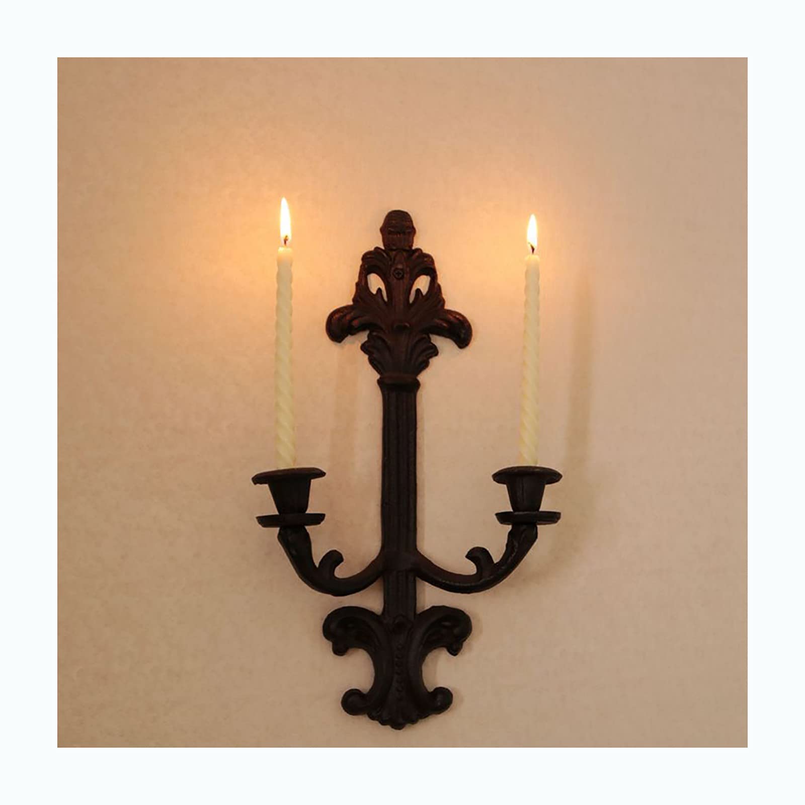Vintage Cast Iron 2-Arm Wall Candle Sconces - Rustic Metal Candlestick Holders for Home Decor, Patio Lighting & Office Ambiance | Perfect for Farmhouse, Cottage & Gothic Style Interiors