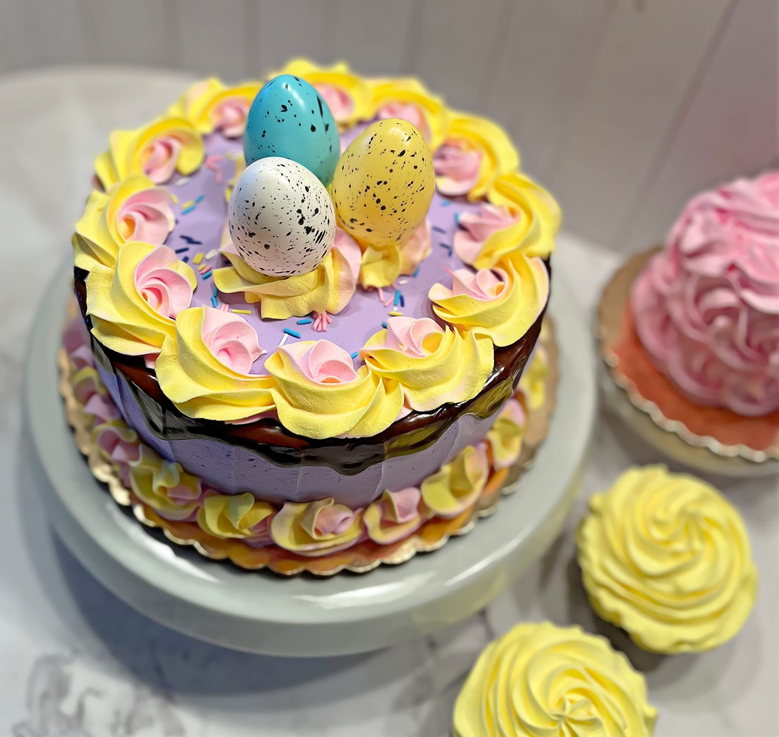 Artificial Cupcakes & Cakes for Display - Fake Cake Decorations for Home, Kitchen & Party Decor - Faux Desserts on Cake Plates - Easter Egg Fake Cakes - Perfect for Wedding Centerpieces, Dessert Table Displays & Home Decor